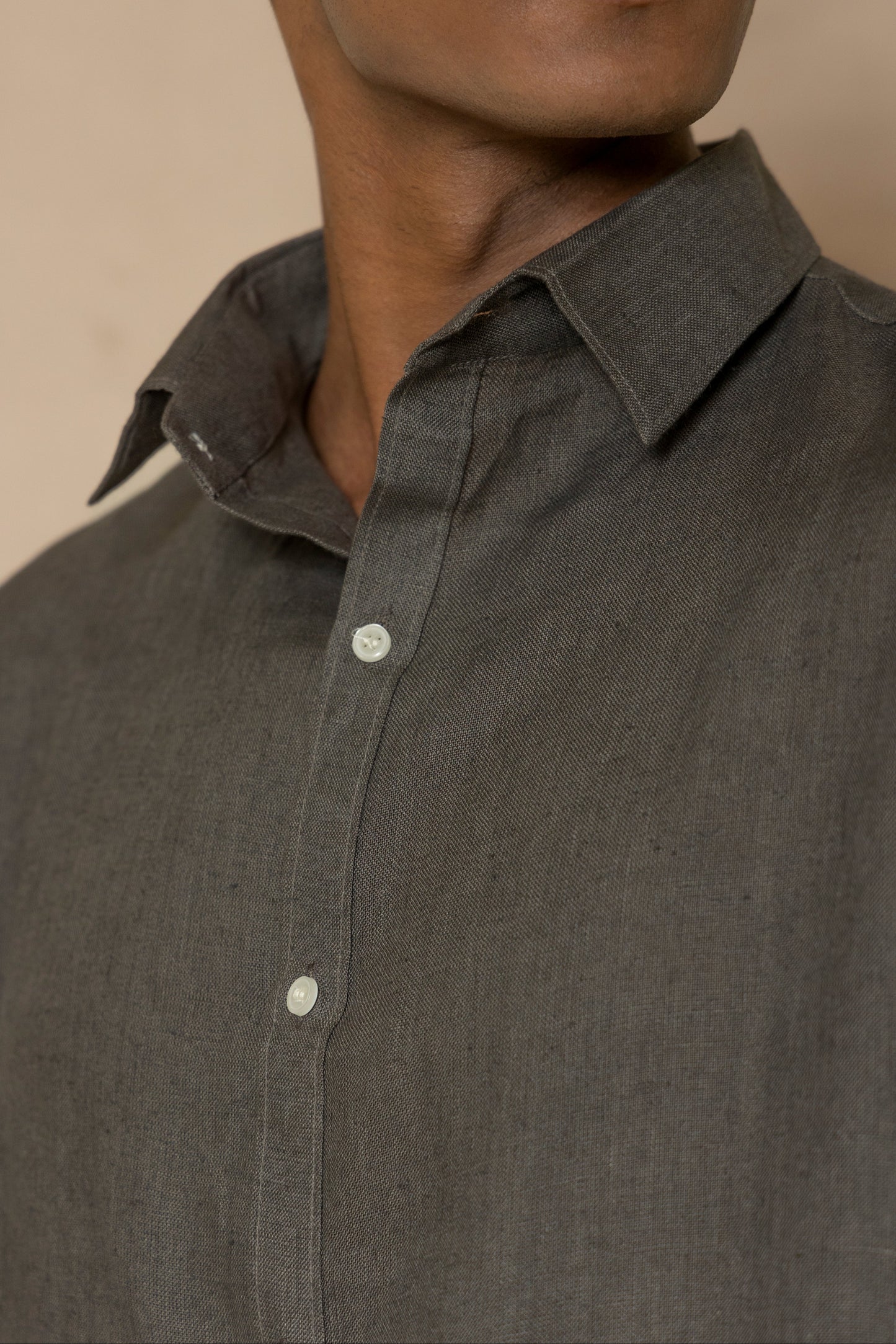Steel Grey Men's Linen Regular Collar Shirt