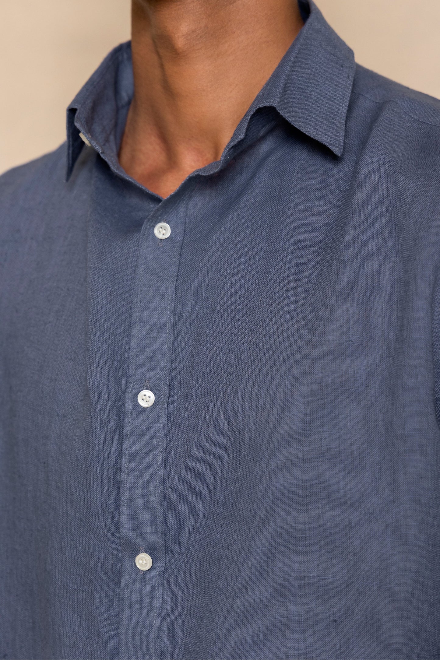 Monday Blue Men's Linen Regular Collar Shirt