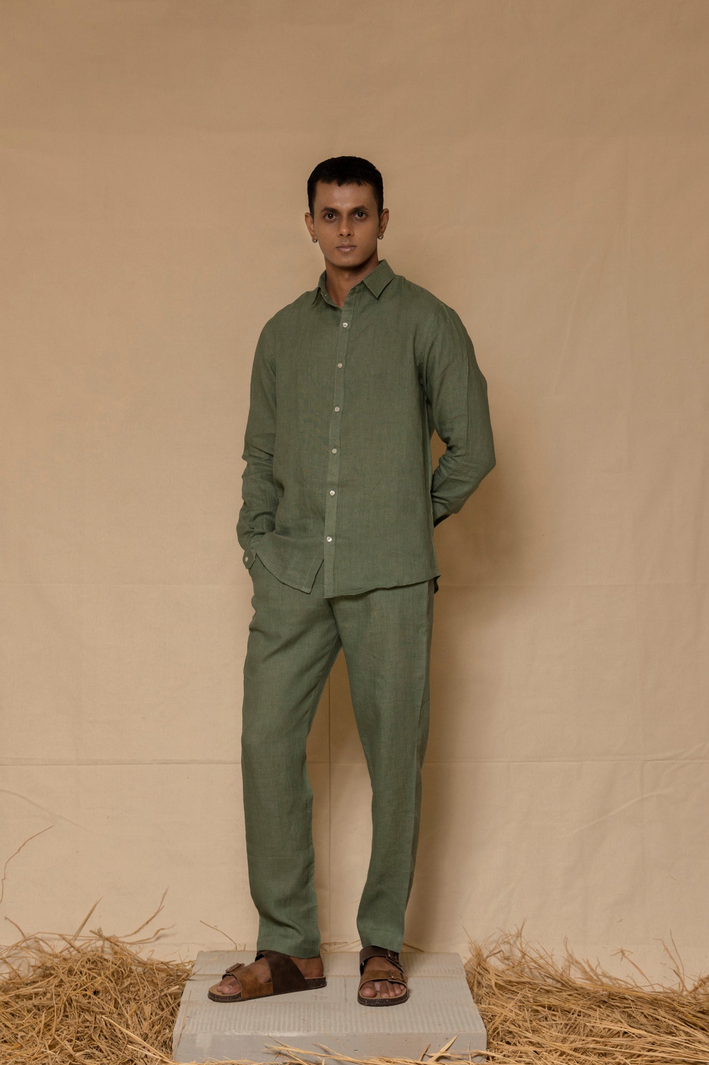 Sage Green Linen Pants for Men