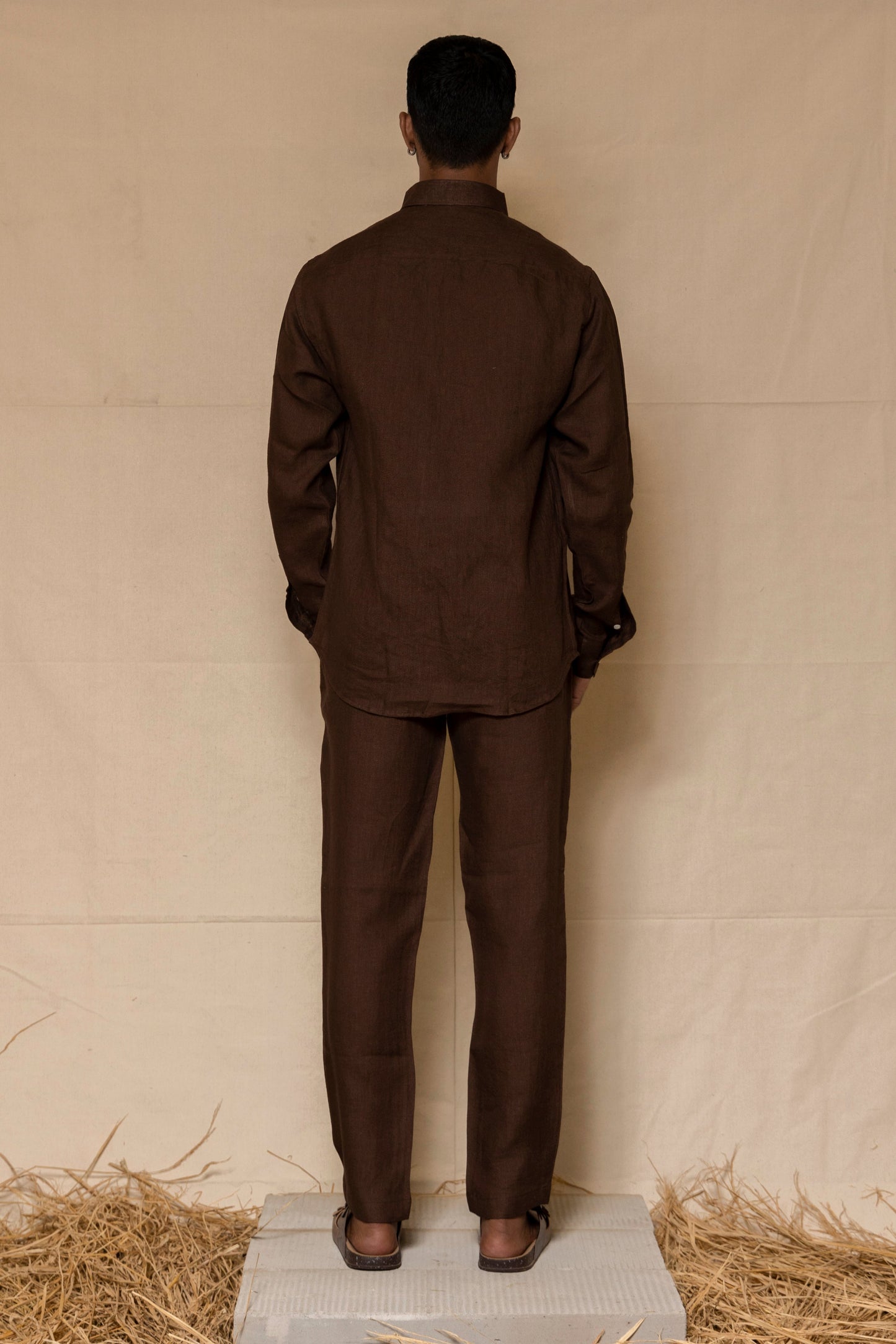 Chocolate Brown Men's Linen Regular Collar Shirt