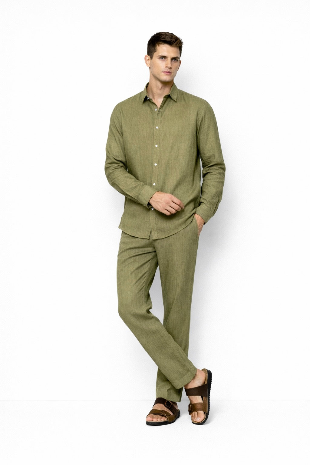 Olive Green Linen Shirt for Men