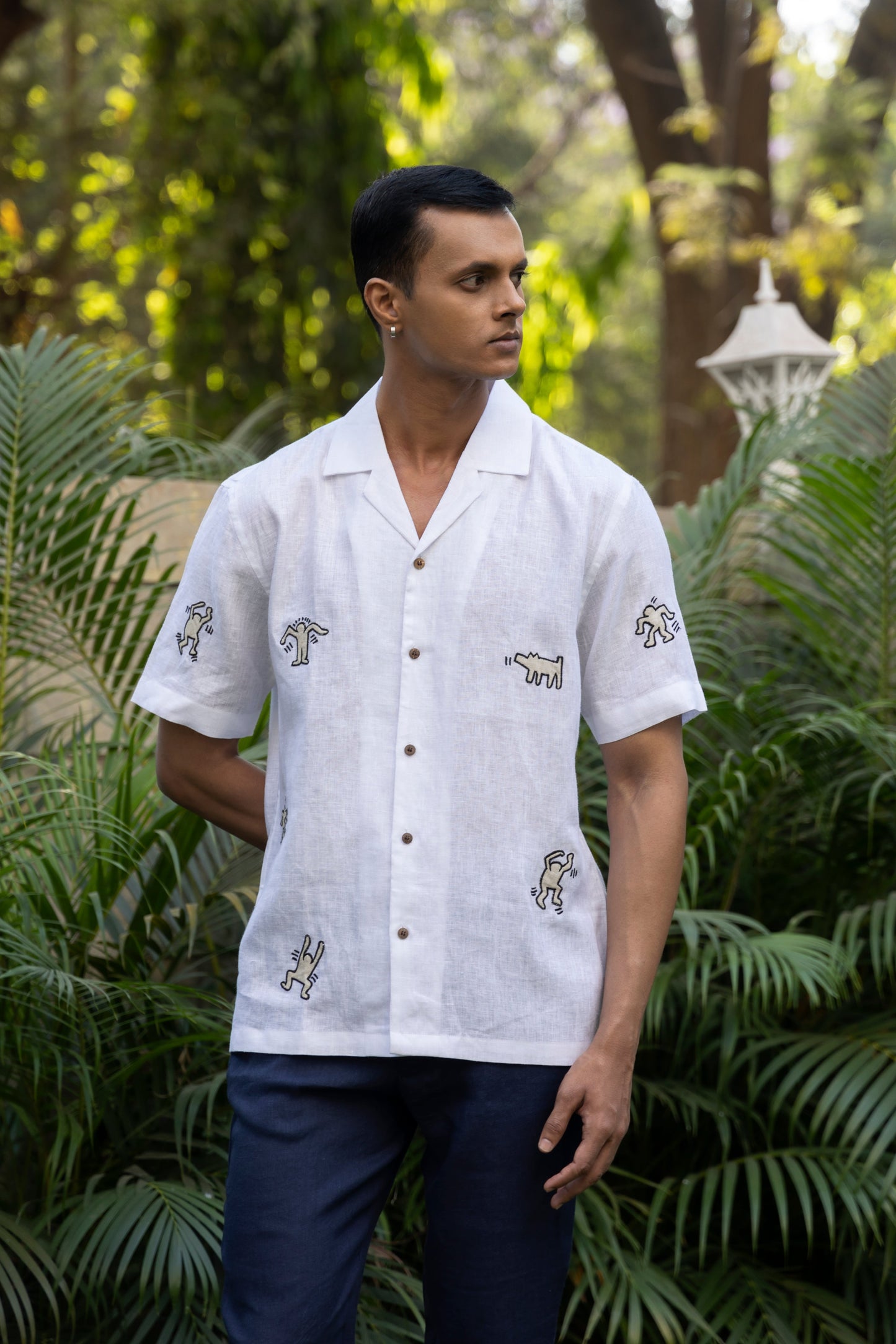 HARING HUES - EMBROIDERED PURE LINEN SHIRT MEN