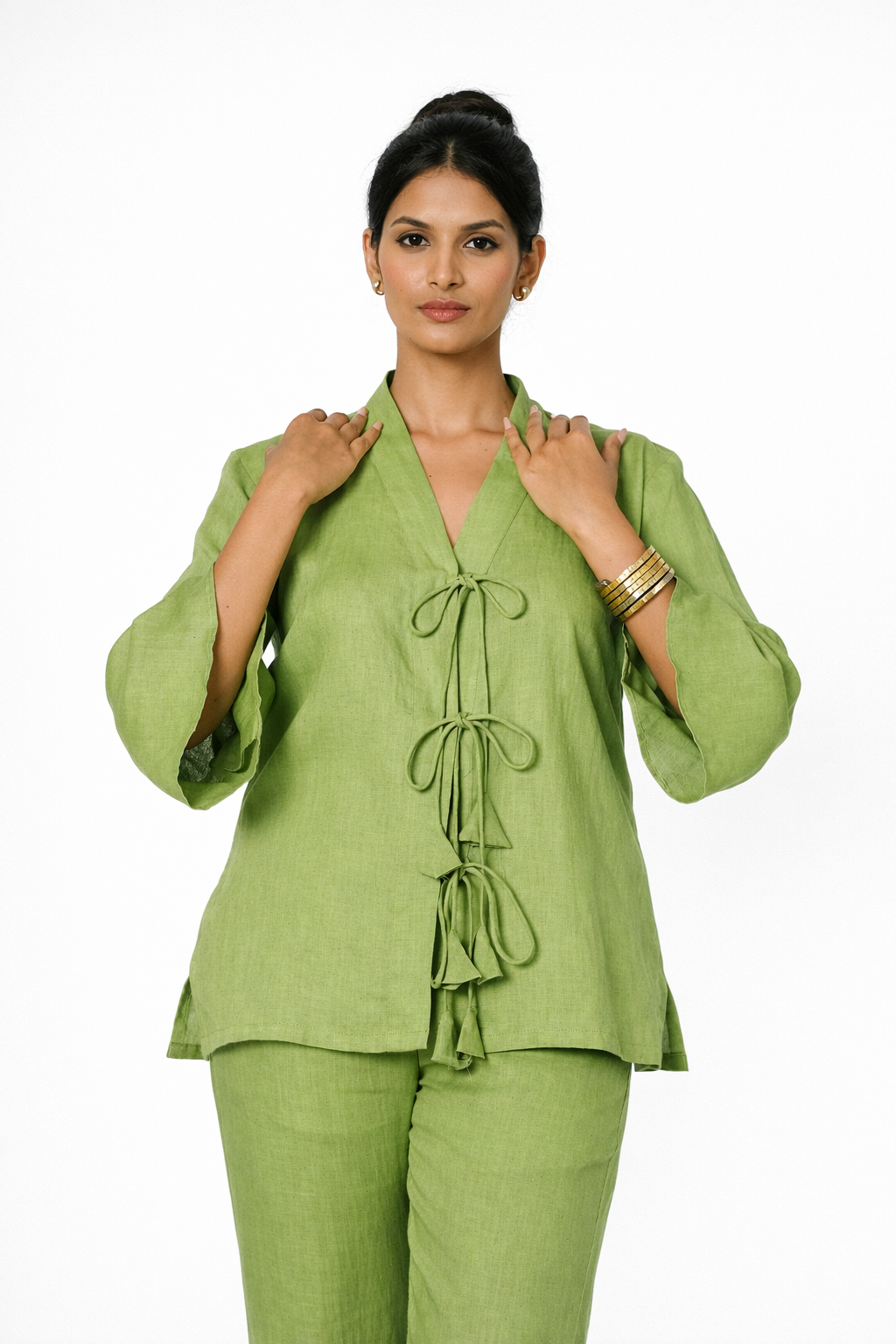 Adjustable Tie Closures Detail – Kadamb Linen Limono Top for Women