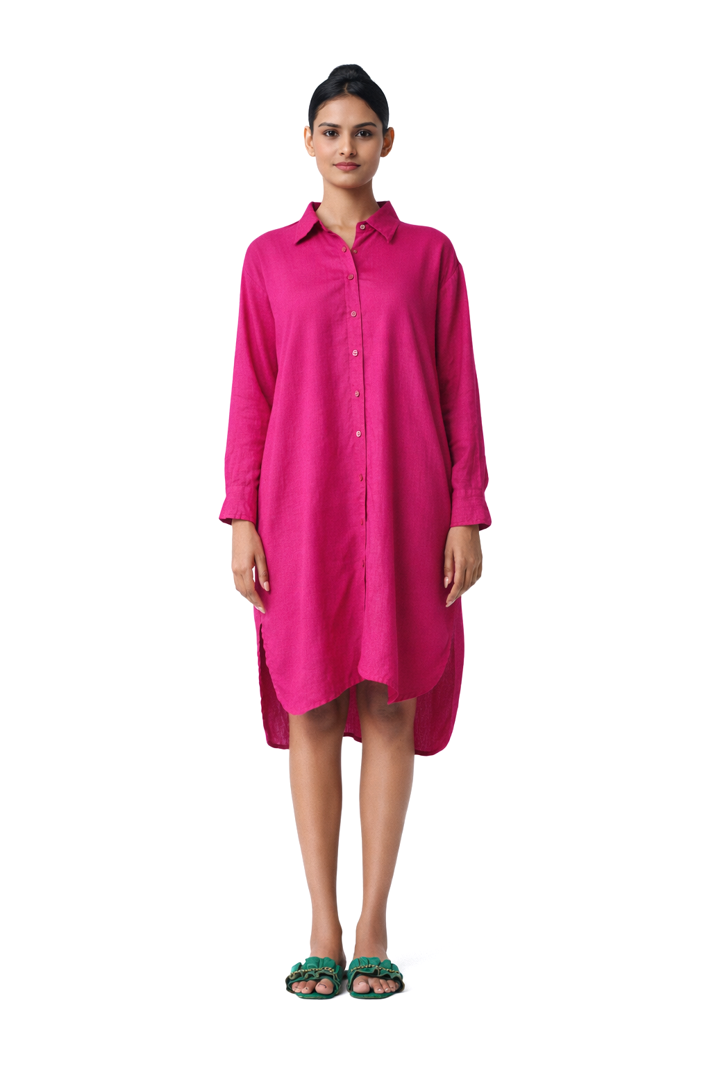 Rajmala Women’s Linen Shirt Dress – Front View Linen Outfit for Women