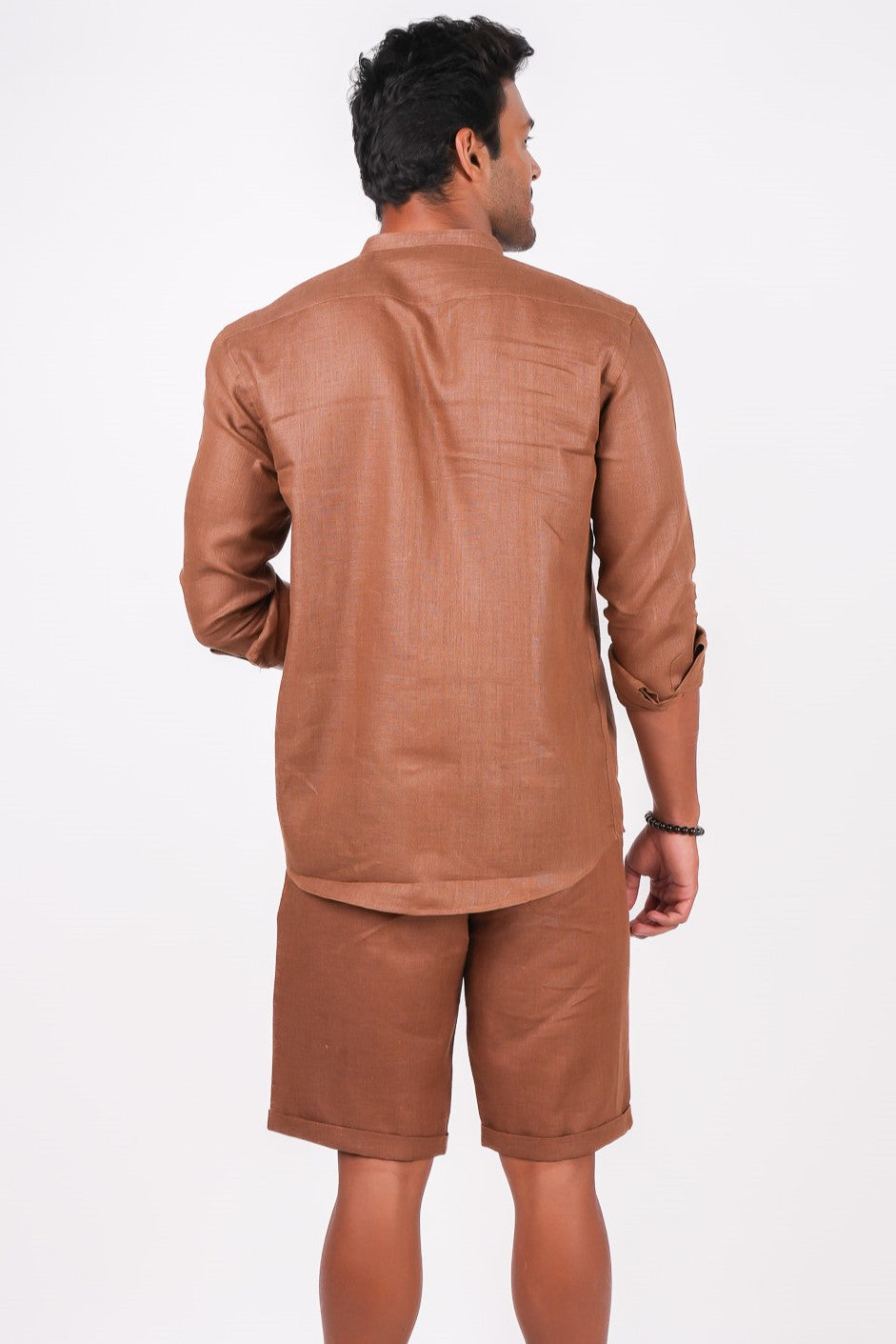 Mocha Brown Co-ord Set- Includes Pair of Shorts and Chinese Collar shirt