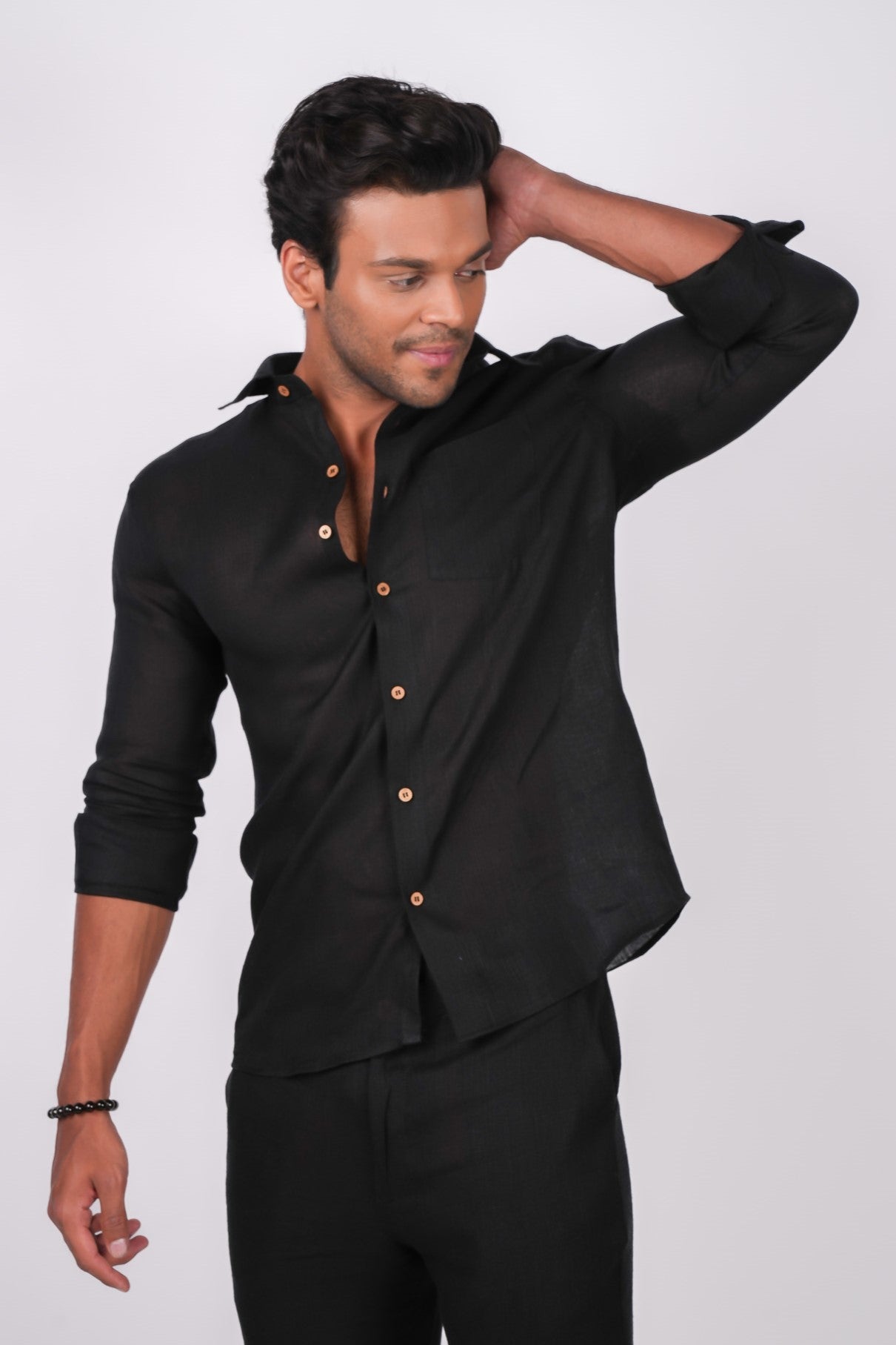 Midnight Black Co-ord Set- Includes Pair of Pants and Regular Collar shirt