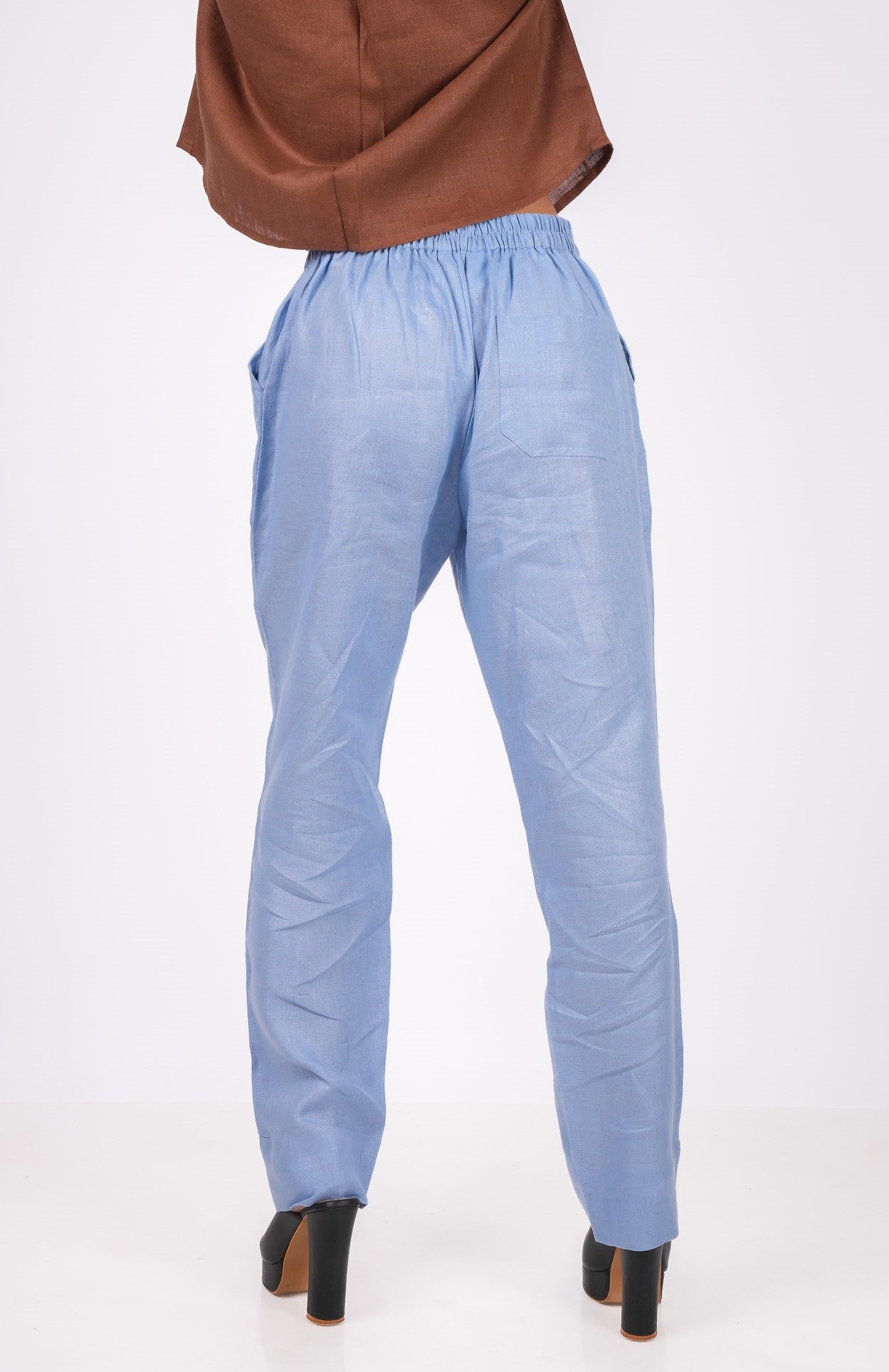 Ocean Blue Flat Front Linen Pants