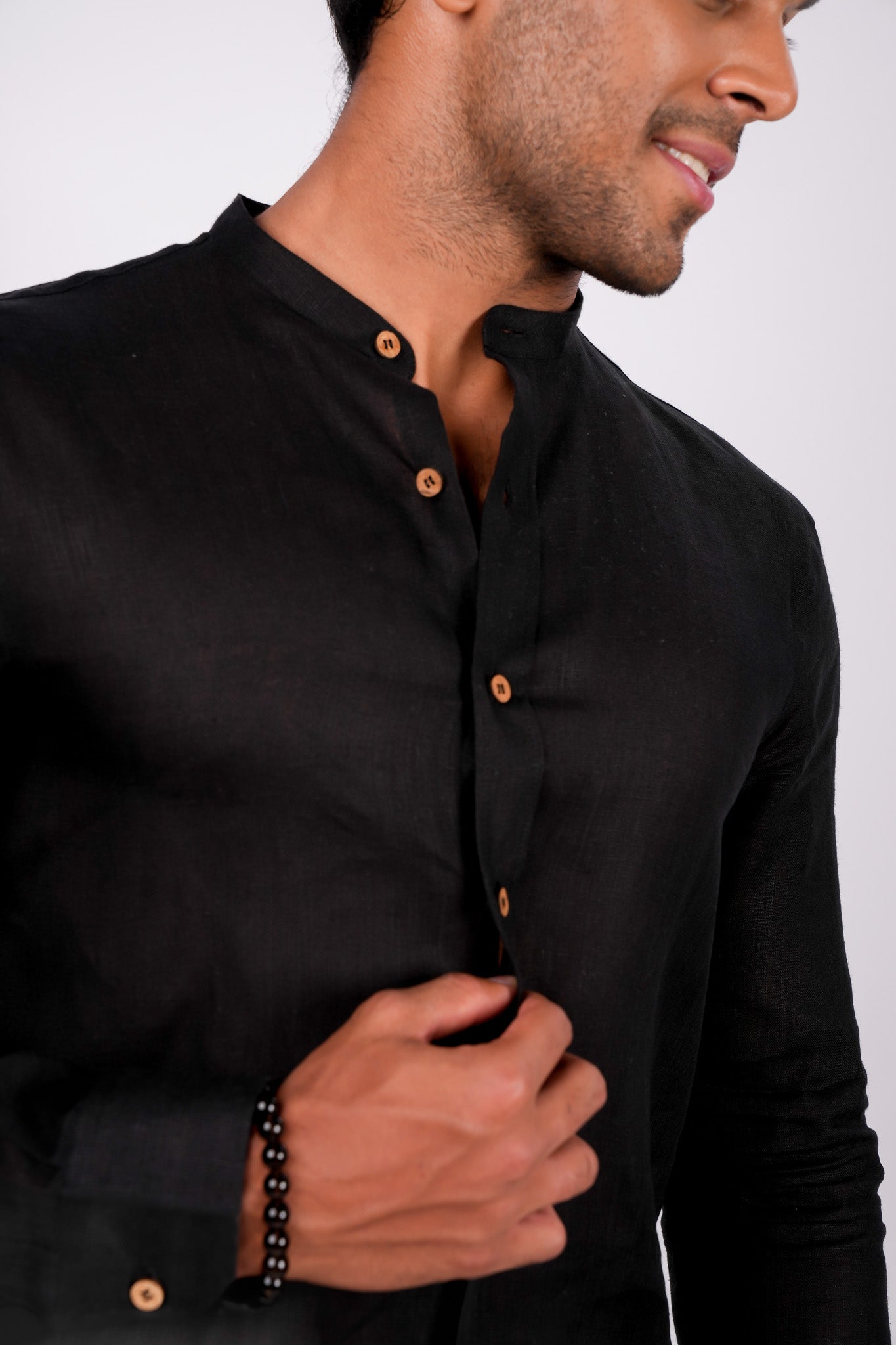 Midnight Black Chinese Collar Shirt