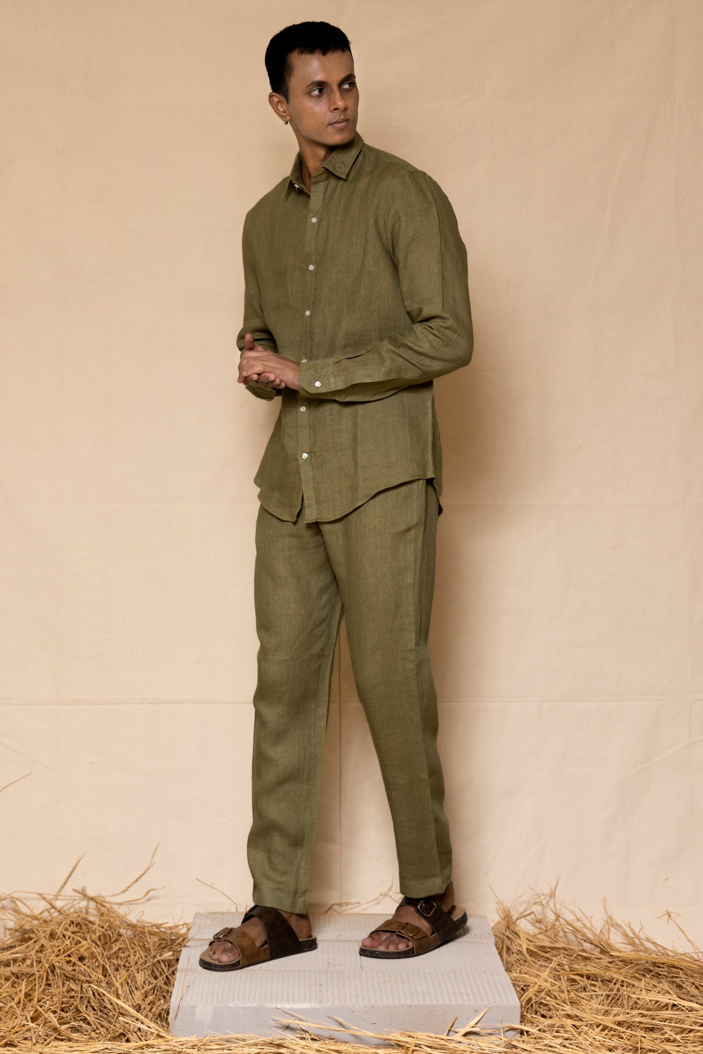 Olive Green Men's Linen Co-ord set