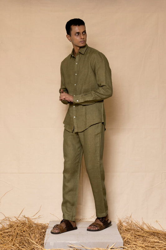 Olive Green Linen Pants for Men