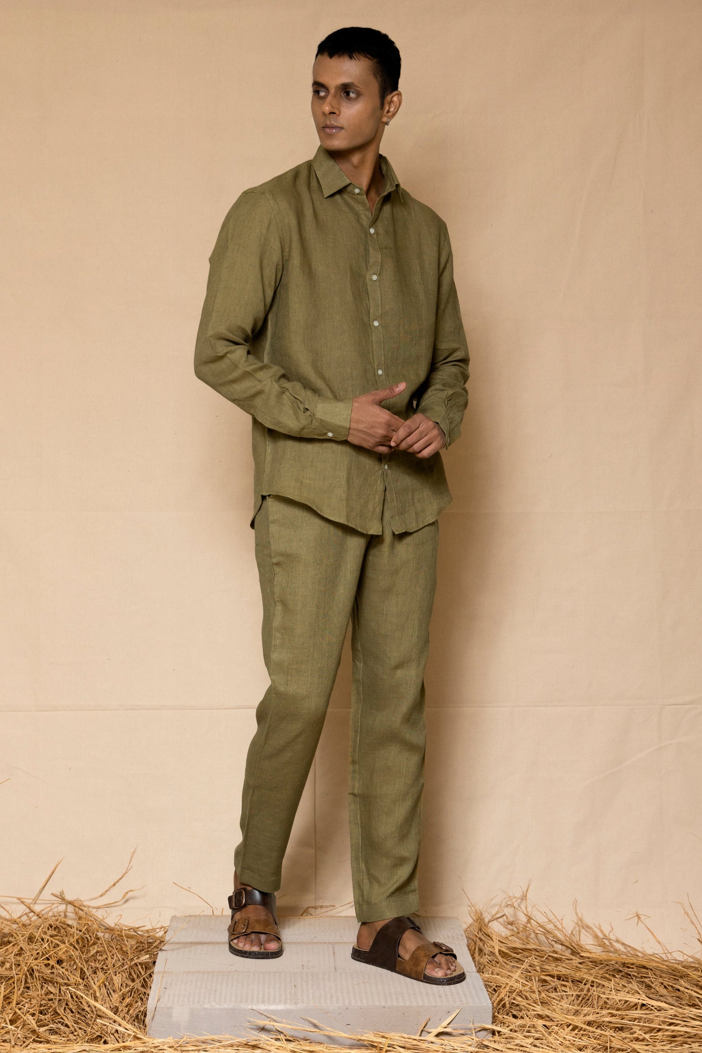 Olive Green Men's Linen Co-ord set