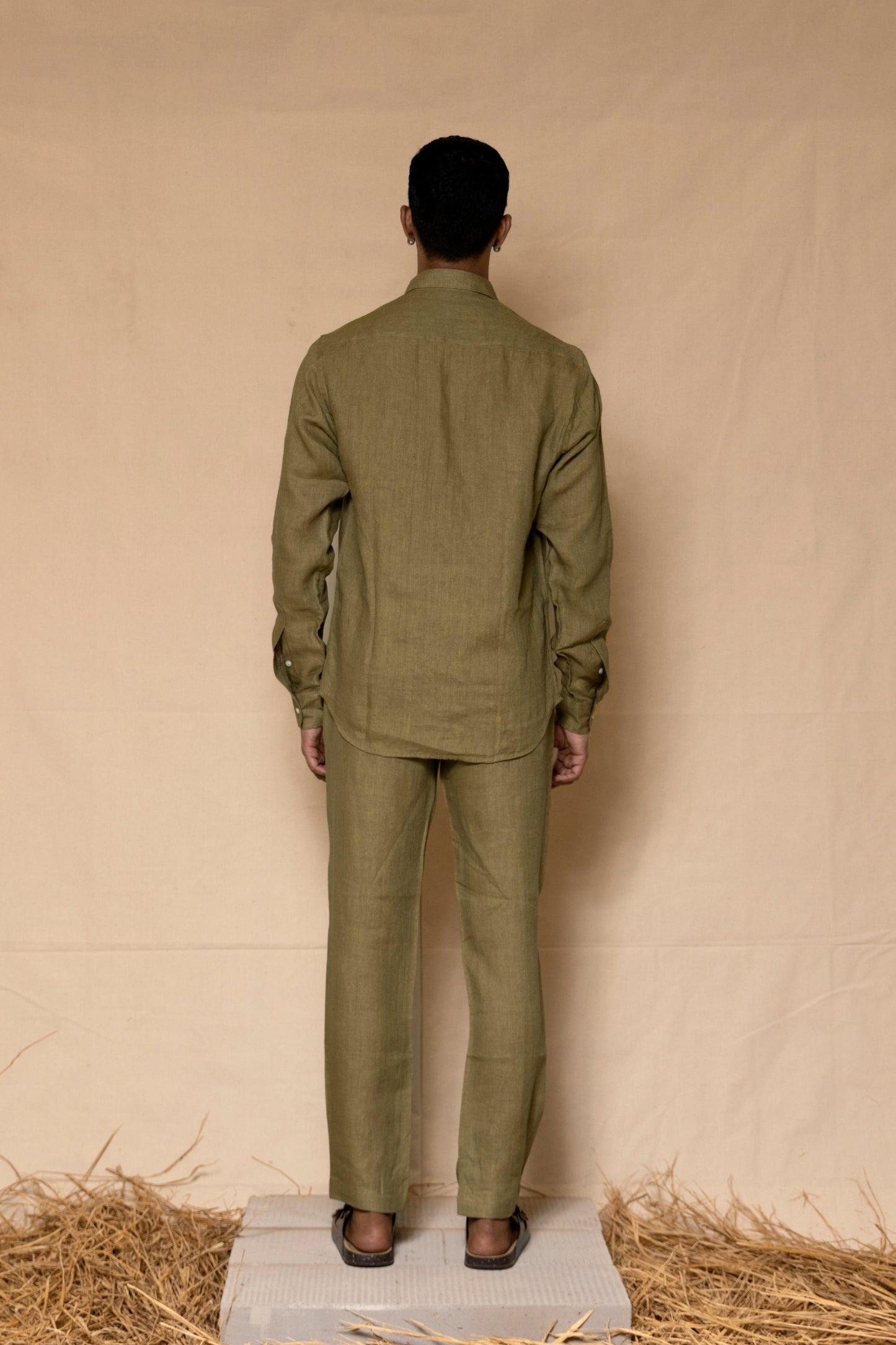 Olive Green Linen Pants for Men