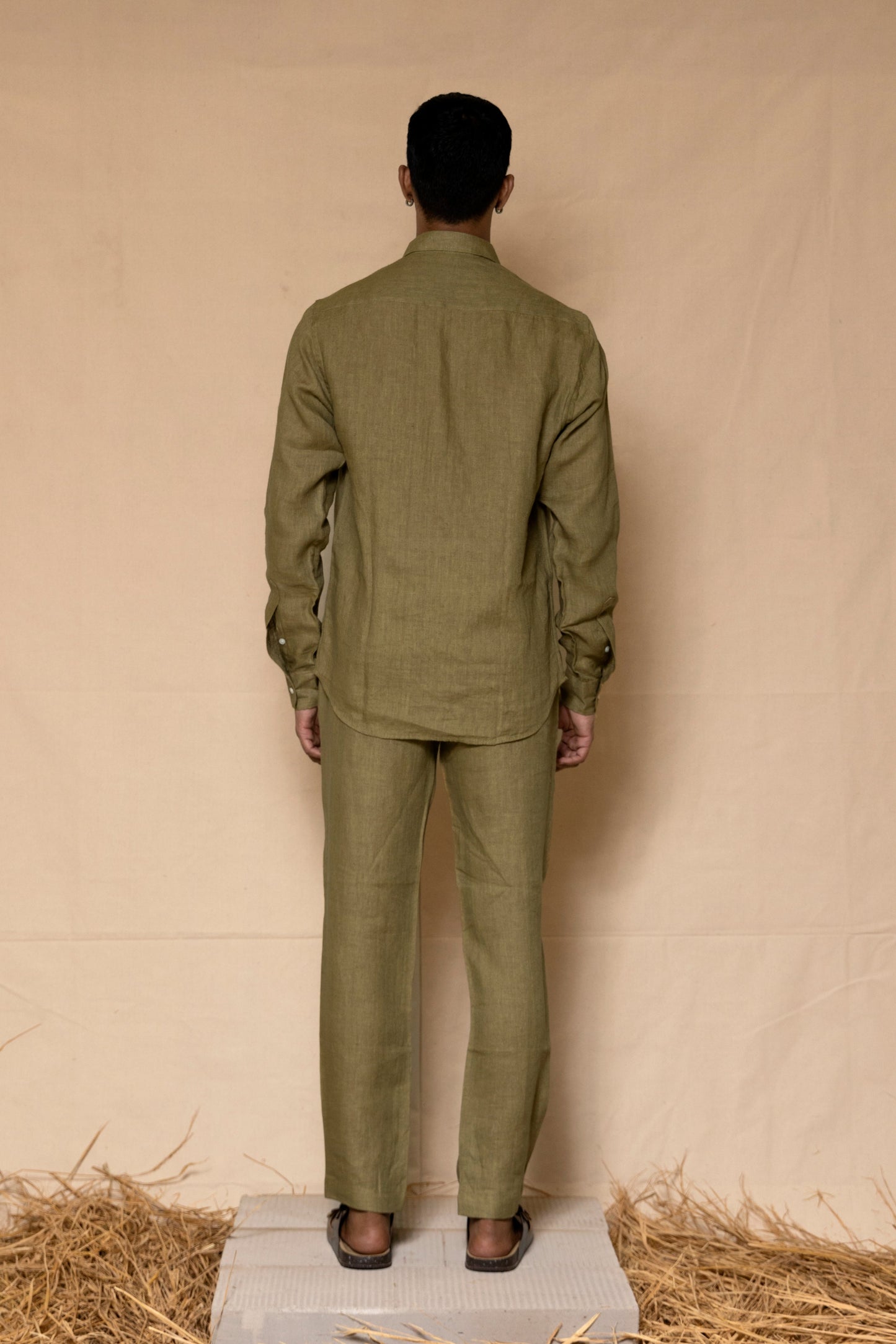 Olive Green Men's Linen Regular Collar Shirt