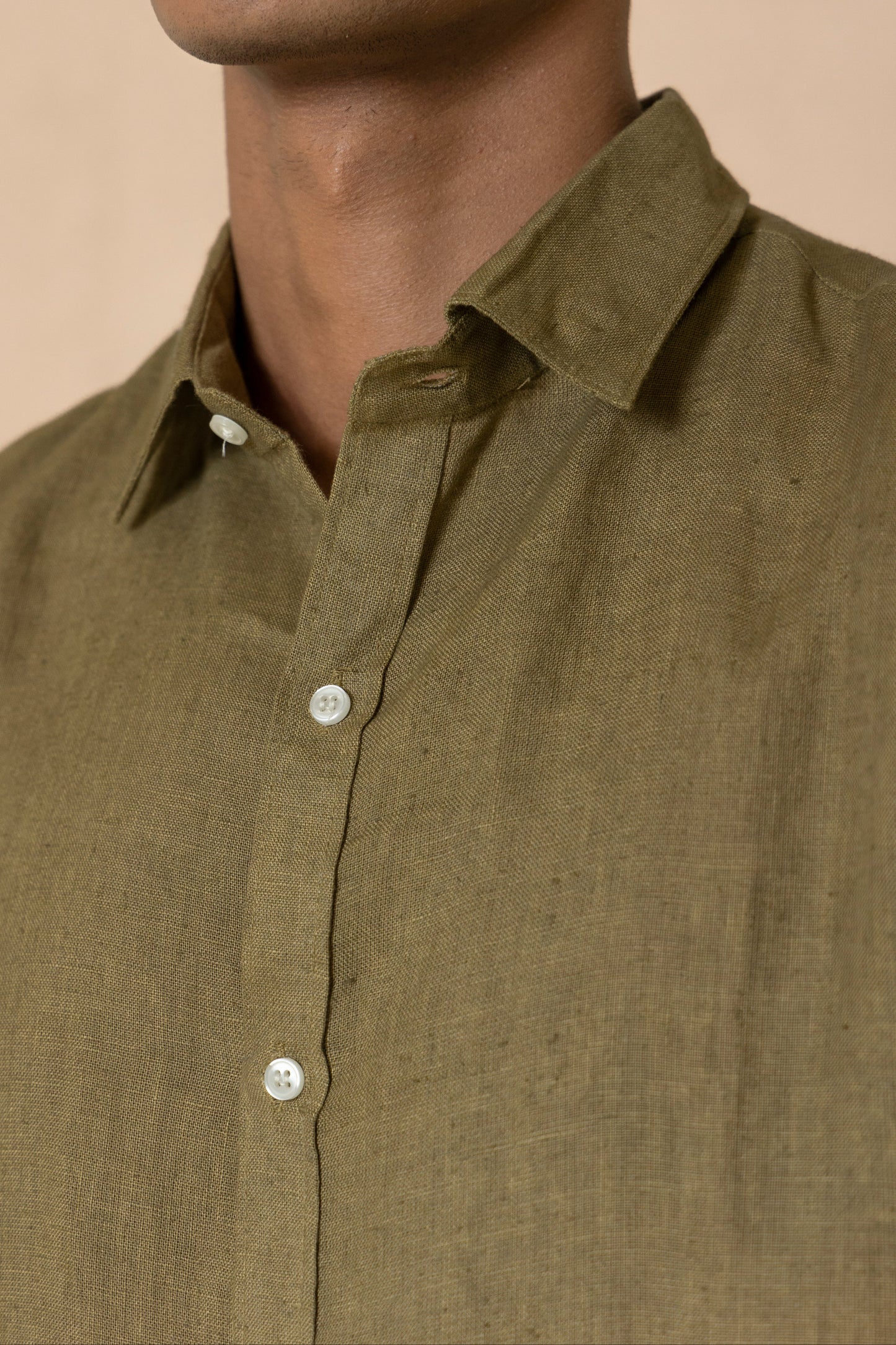 Olive Green Men's Linen Regular Collar Shirt
