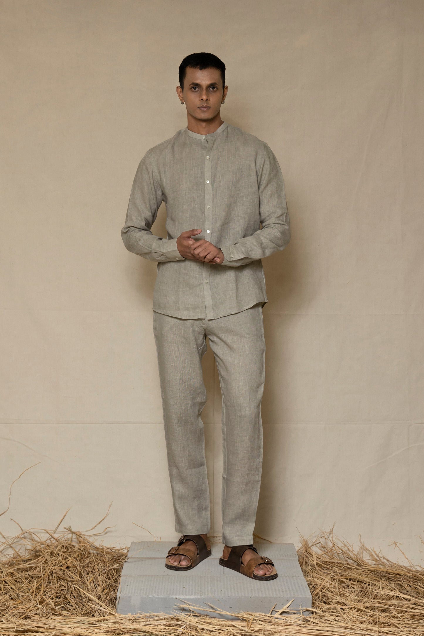 Ash Grey Linen Pants for Men
