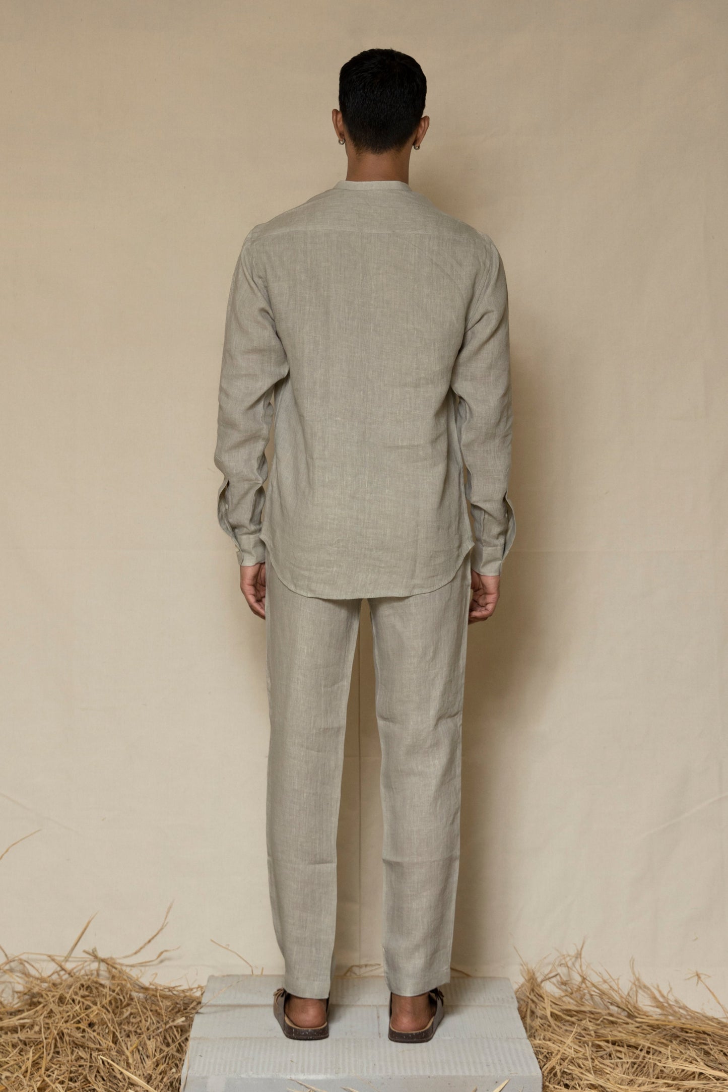 Ash Grey Men's Linen Chinese Collar Shirt