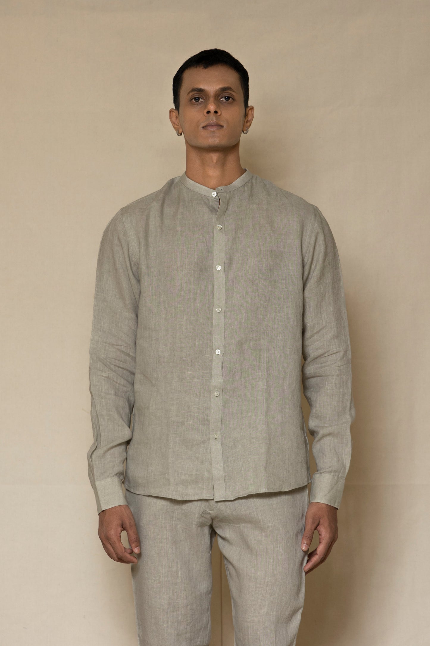 Ash Grey Men's Linen Chinese Collar Shirt