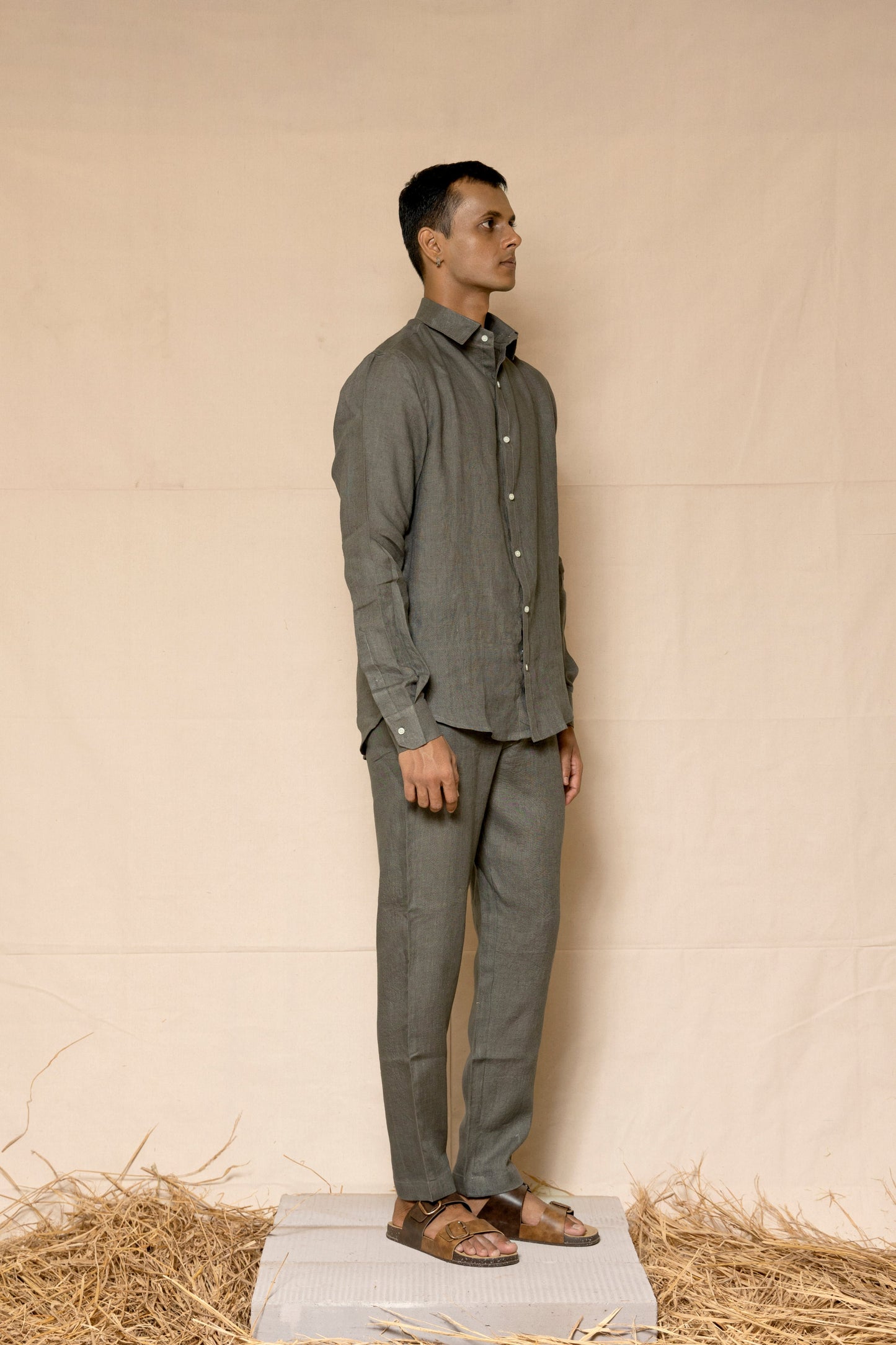 Steel Grey Linen Pants for Men