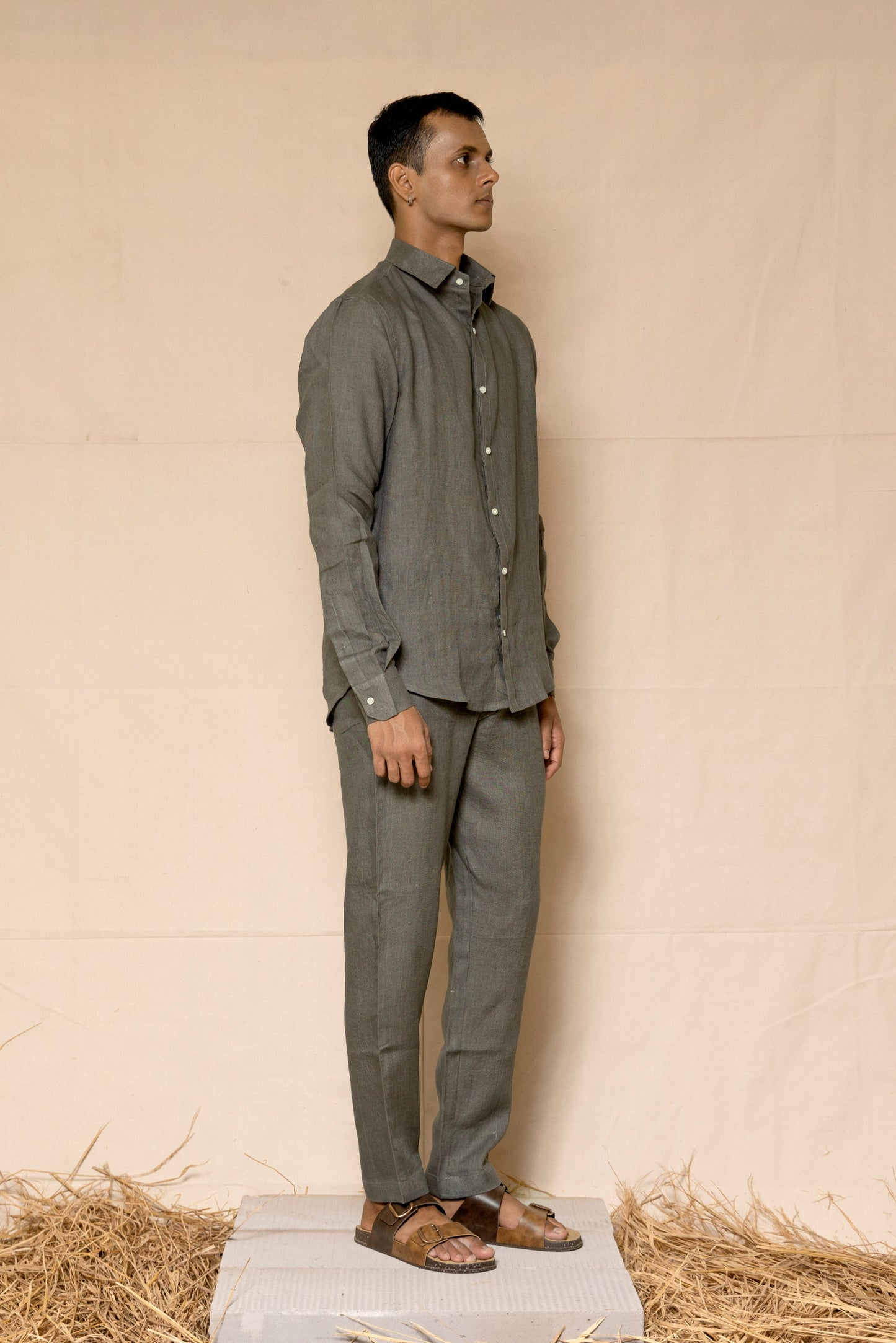 Steel Grey Men's Linen Regular Collar Shirt