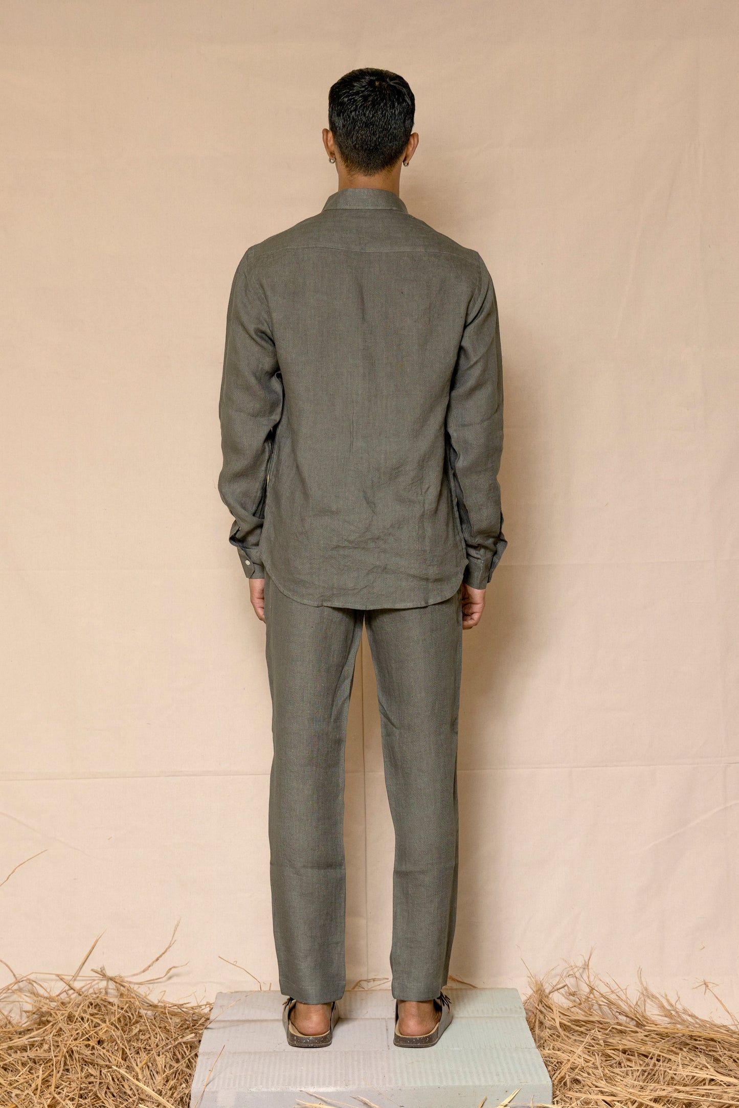 Steel Grey Men's Linen Regular Collar Shirt