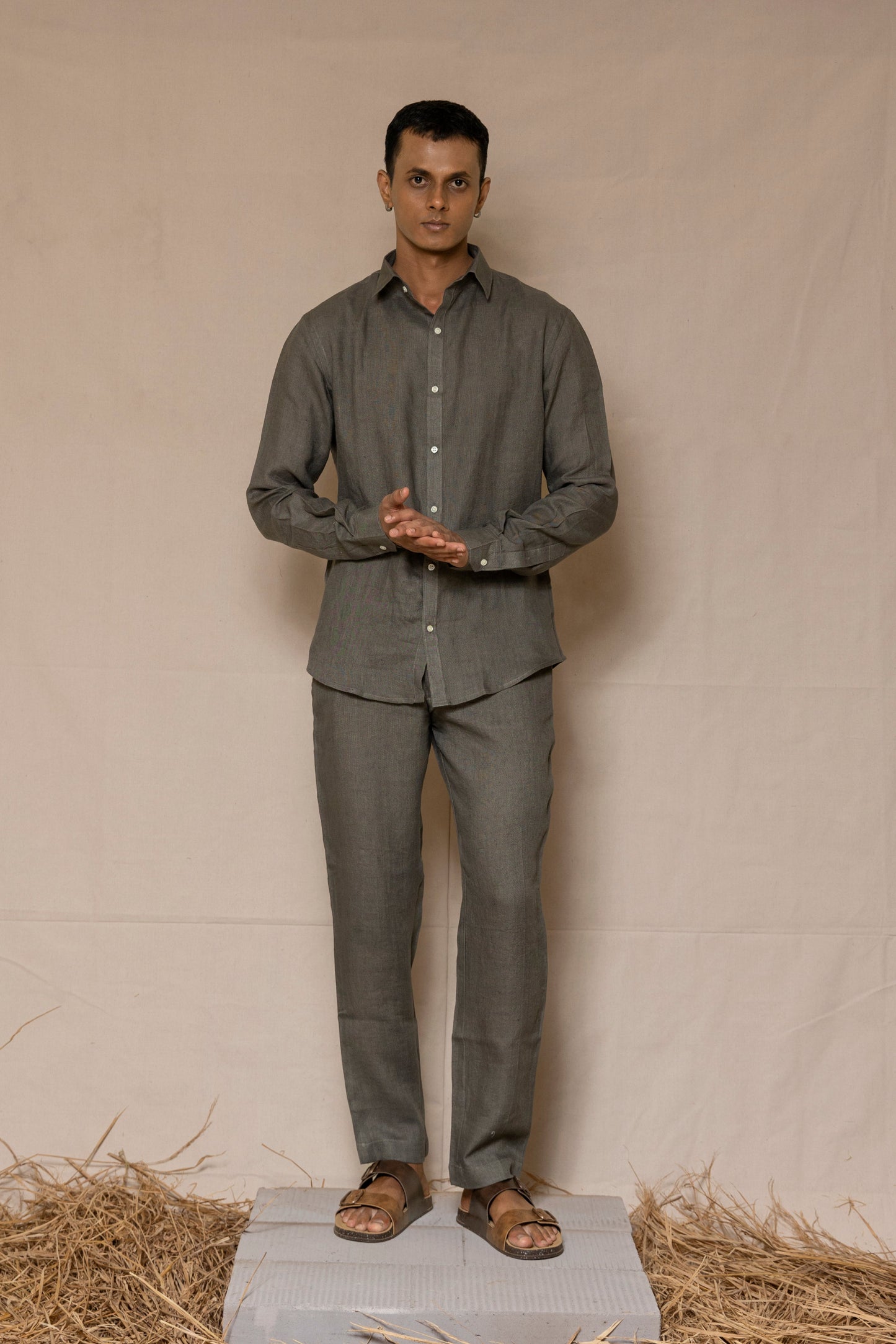 Steel Grey Men's Linen Regular Collar Shirt