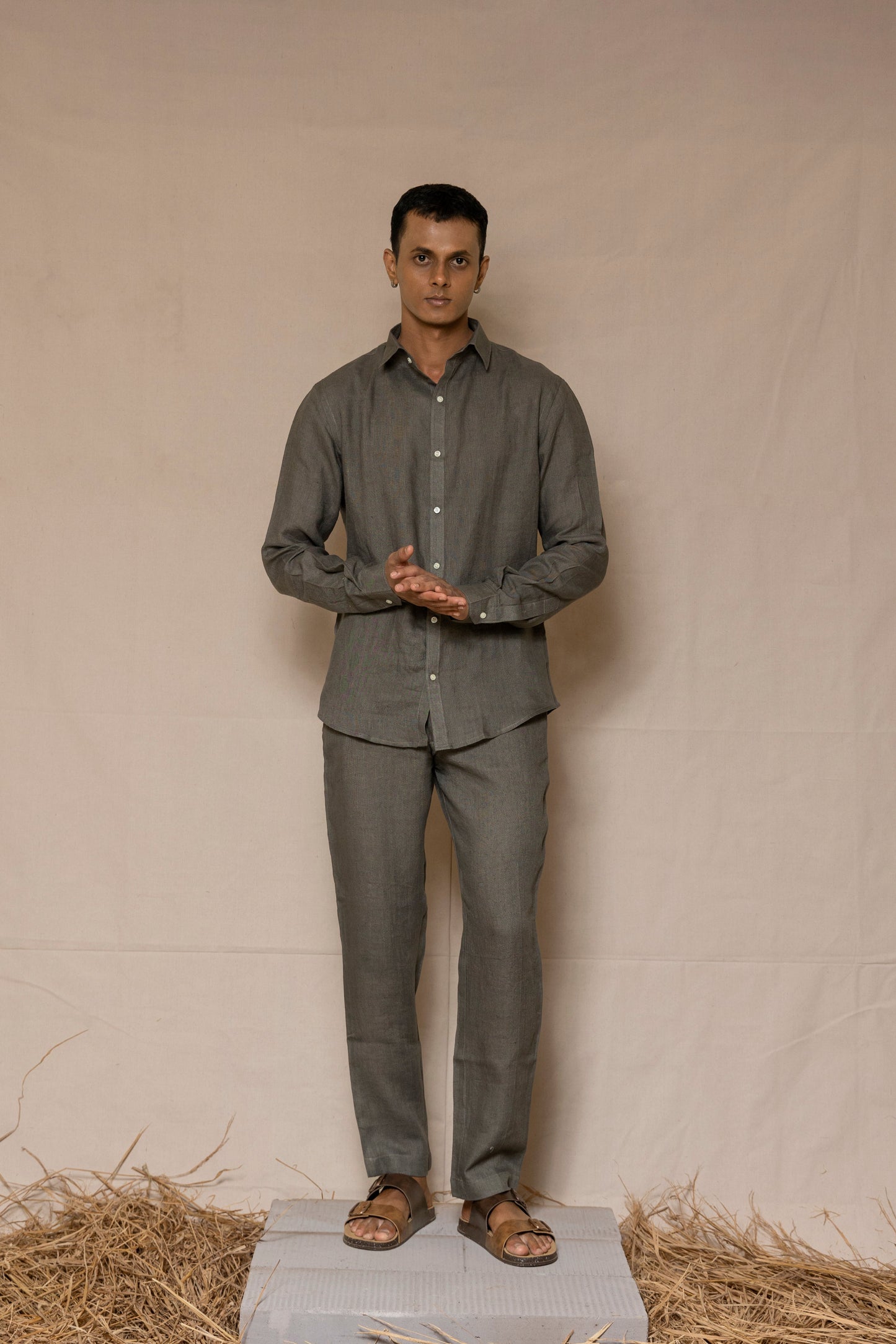 Steel Grey Linen Pants for Men