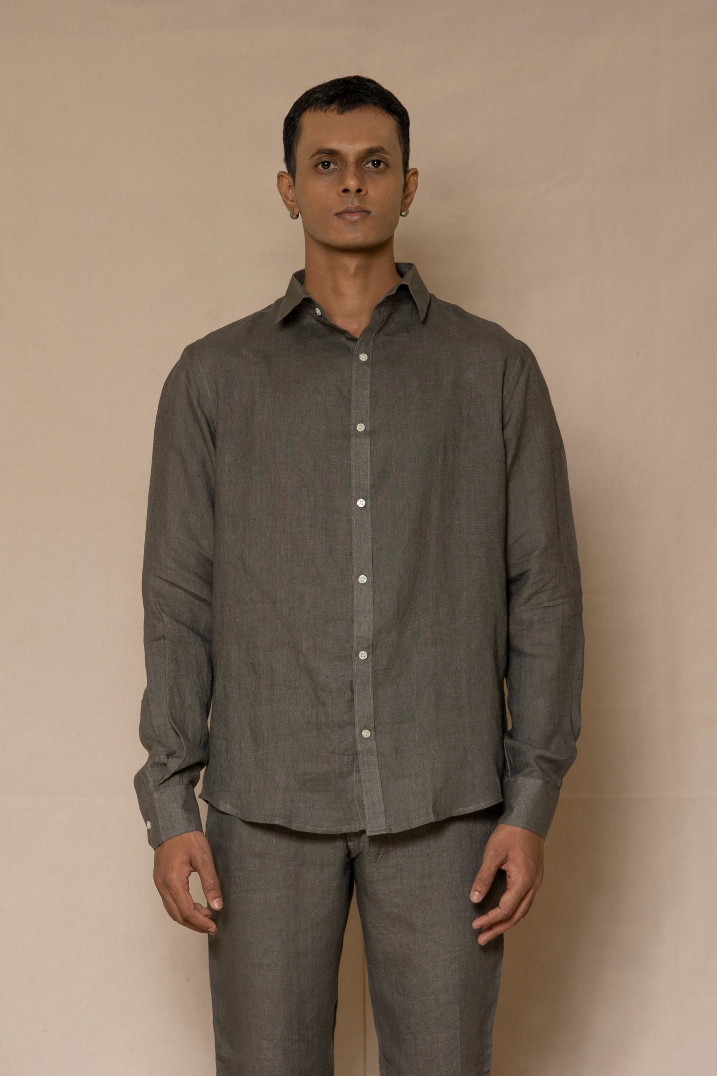 Steel Grey Men's Linen Regular Collar Shirt