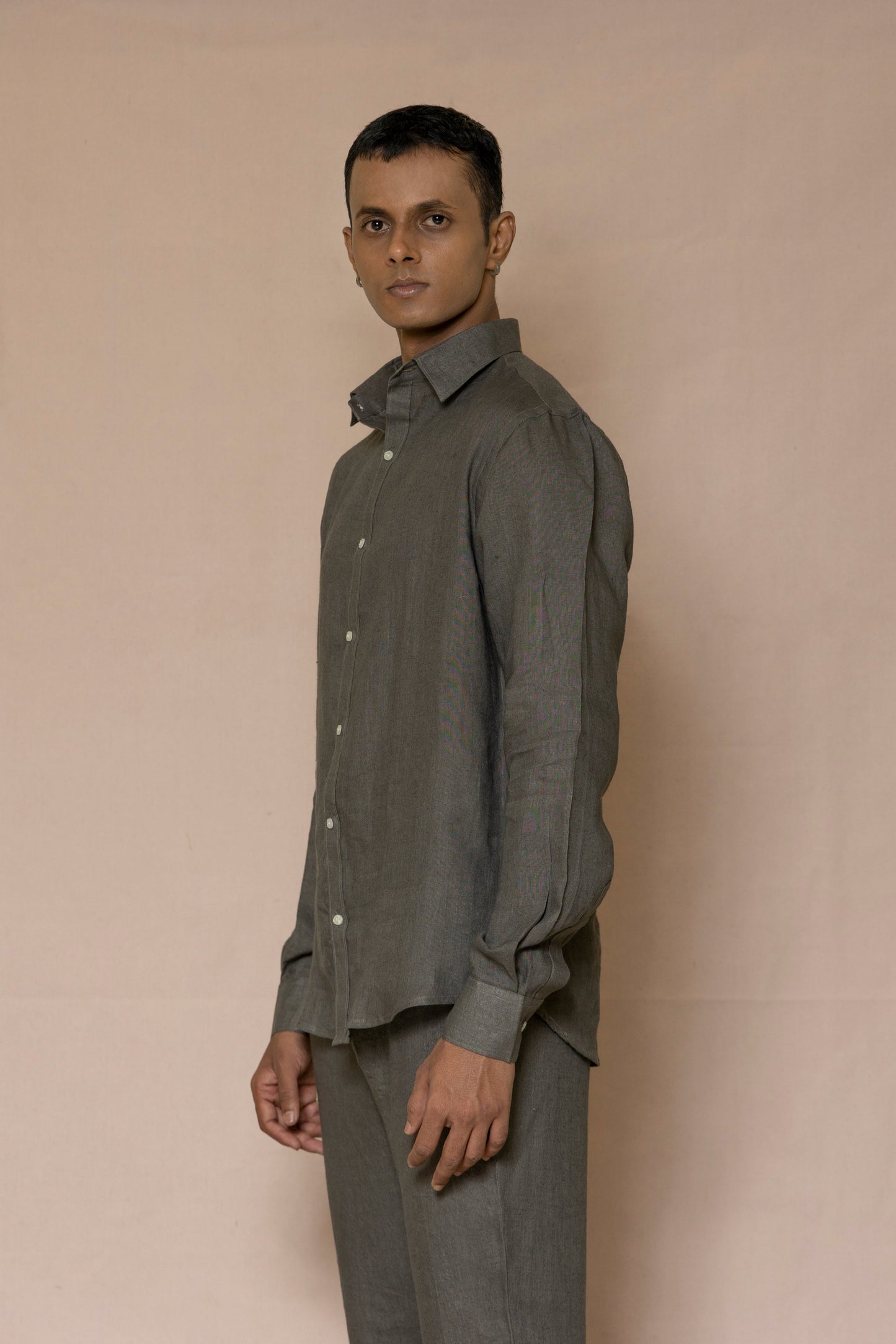 Steel Grey Men's Linen Regular Collar Shirt