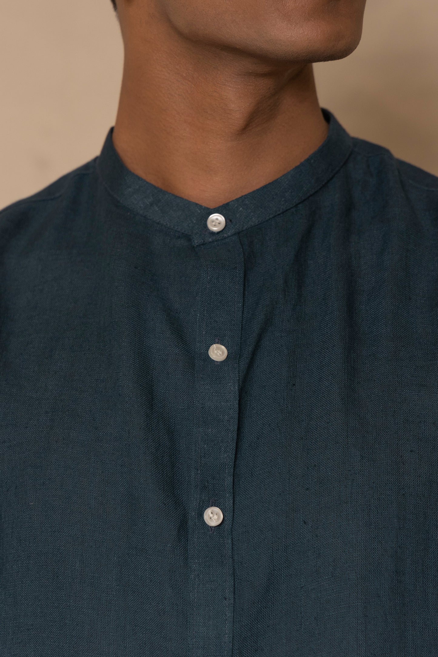 Indigo Men's Linen Chinese Collar Shirt