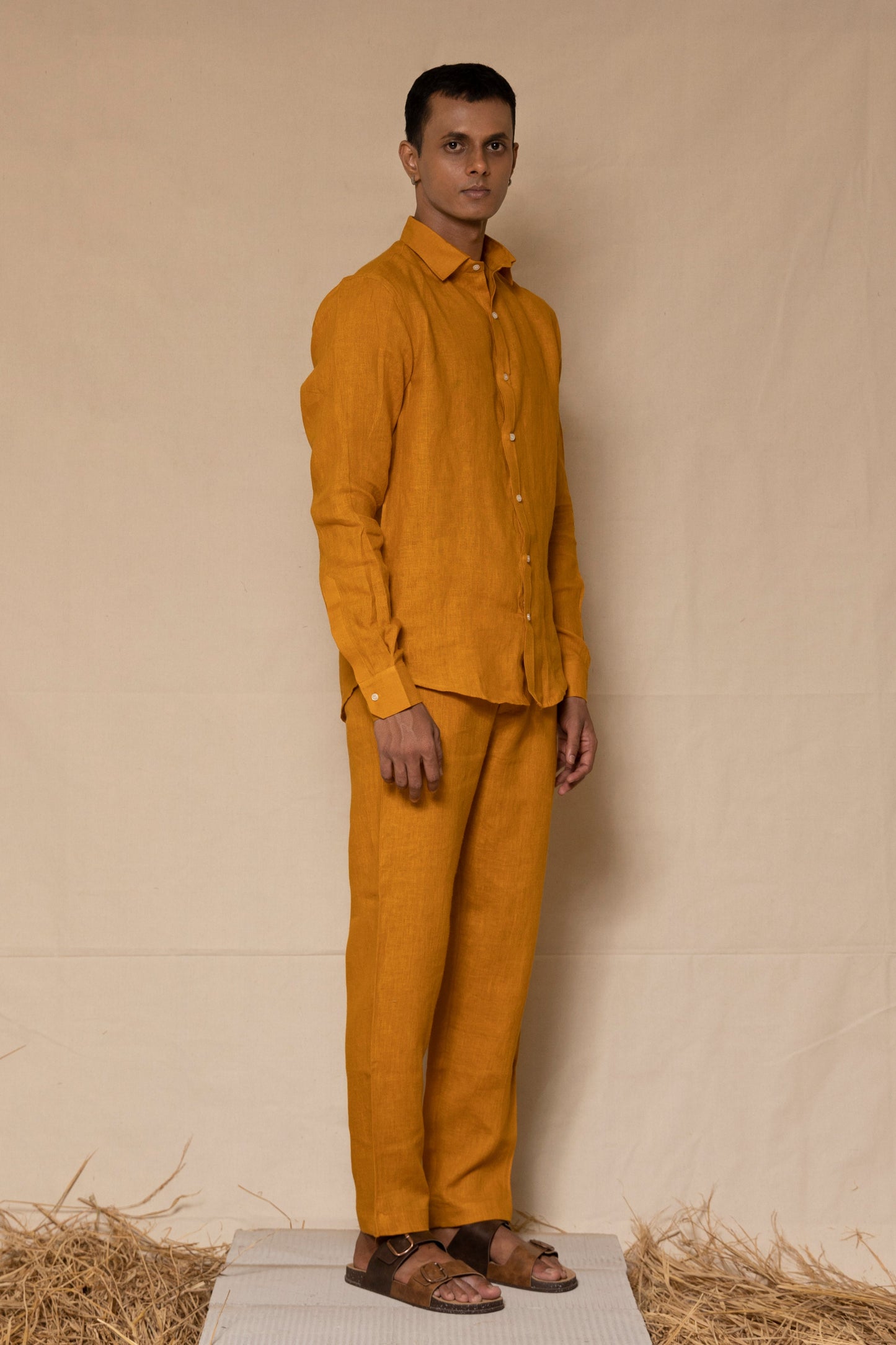 Mustard Men's Linen Co-ord Set