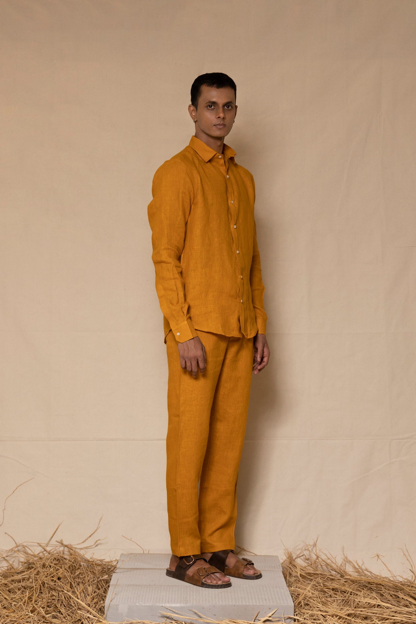 Mustard Linen Pants for Men