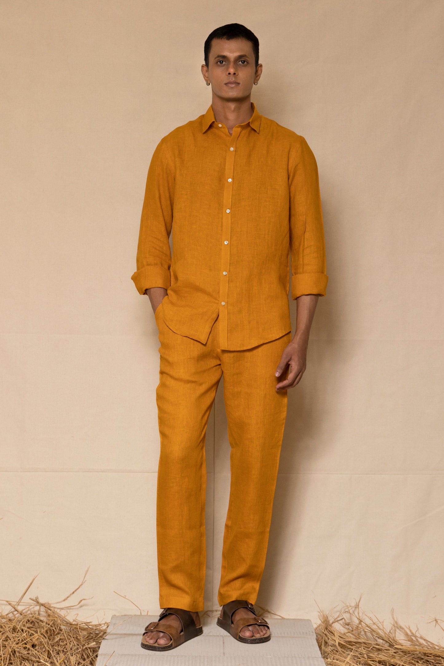 Mustard Men's Linen Co-ord Set