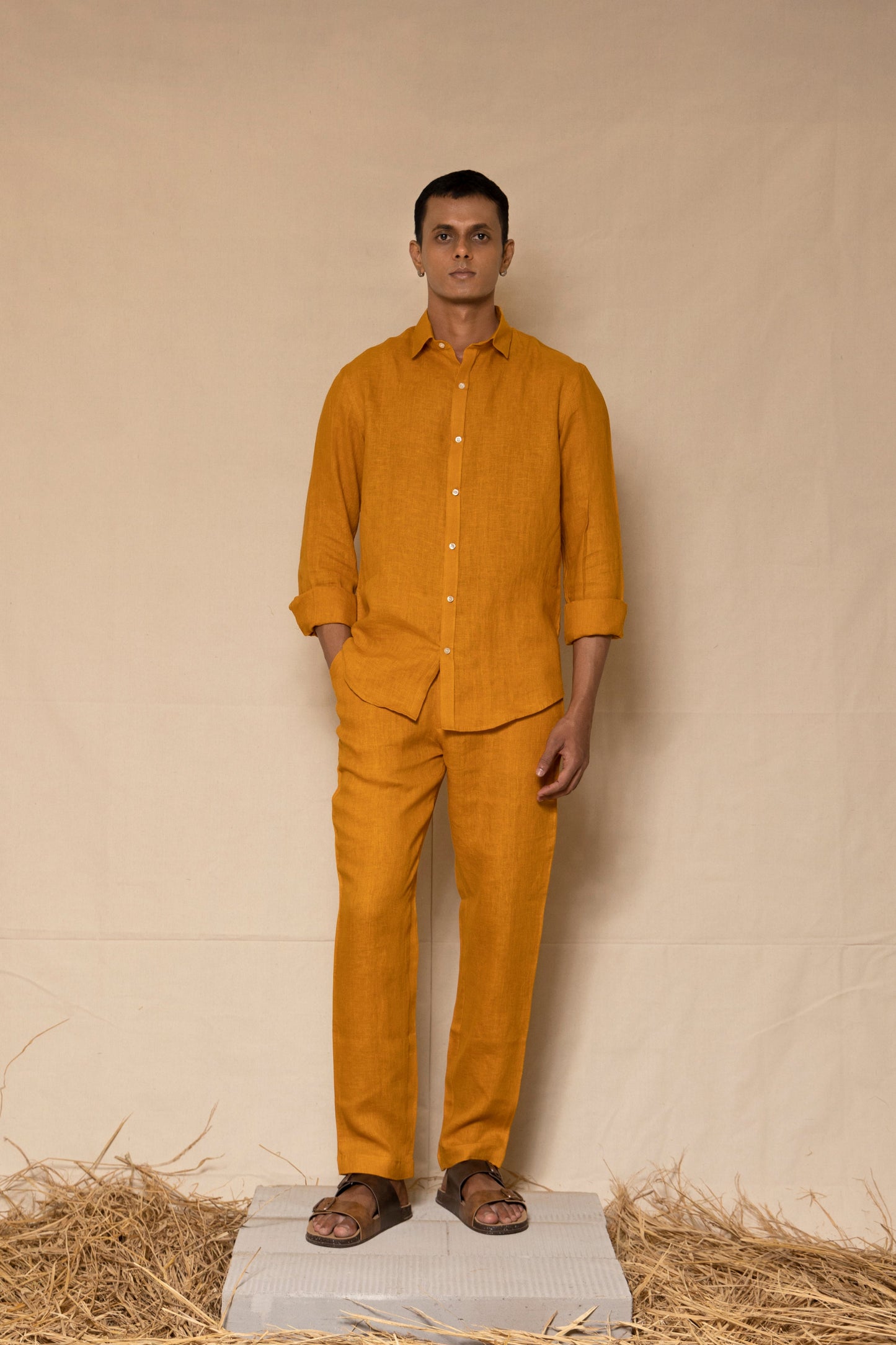 Mustard Linen Pants for Men