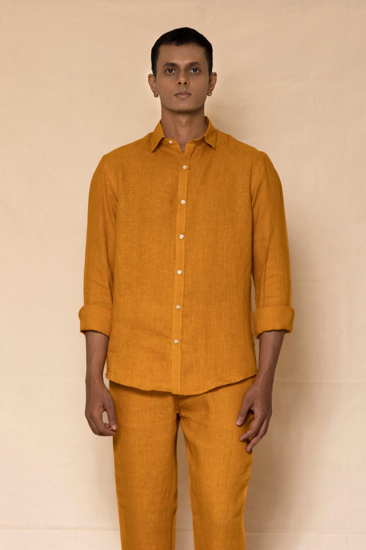 Mustard Men's Linen Co-ord Set