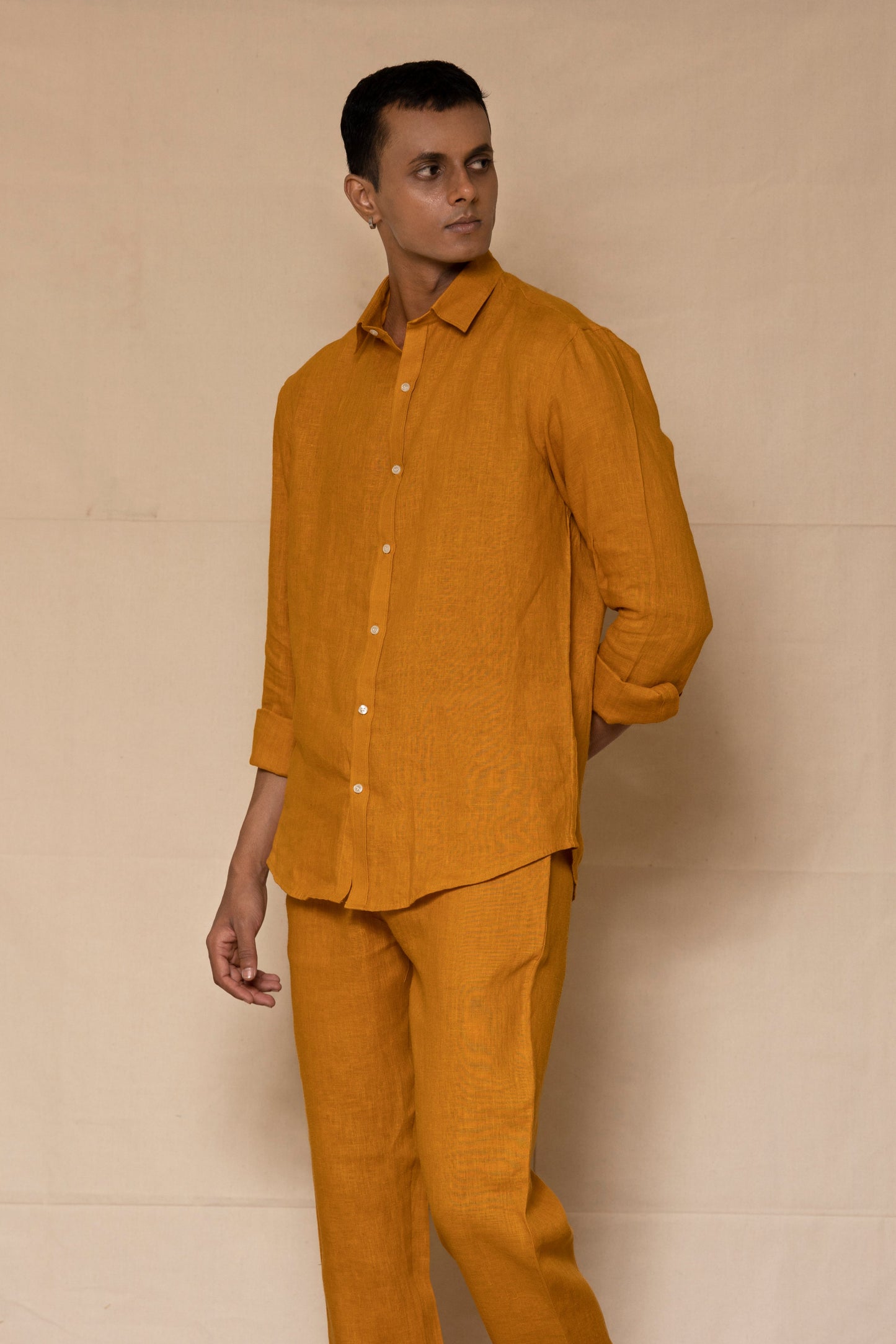 Mustard Men's Linen Co-ord Set