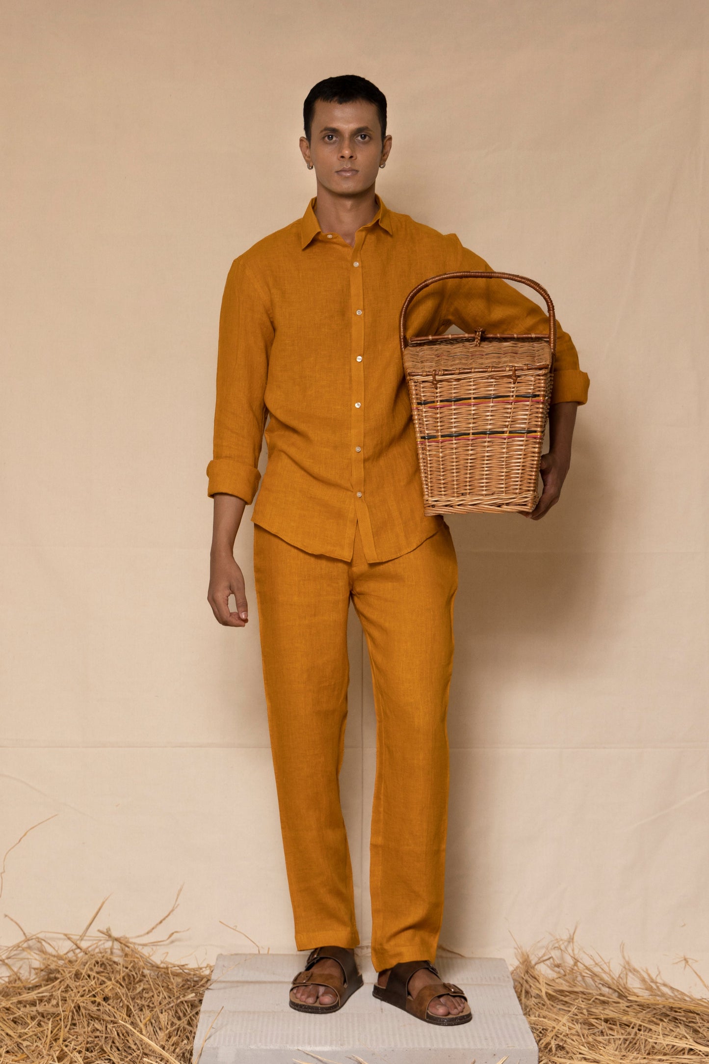 Mustard Men's Linen Co-ord Set