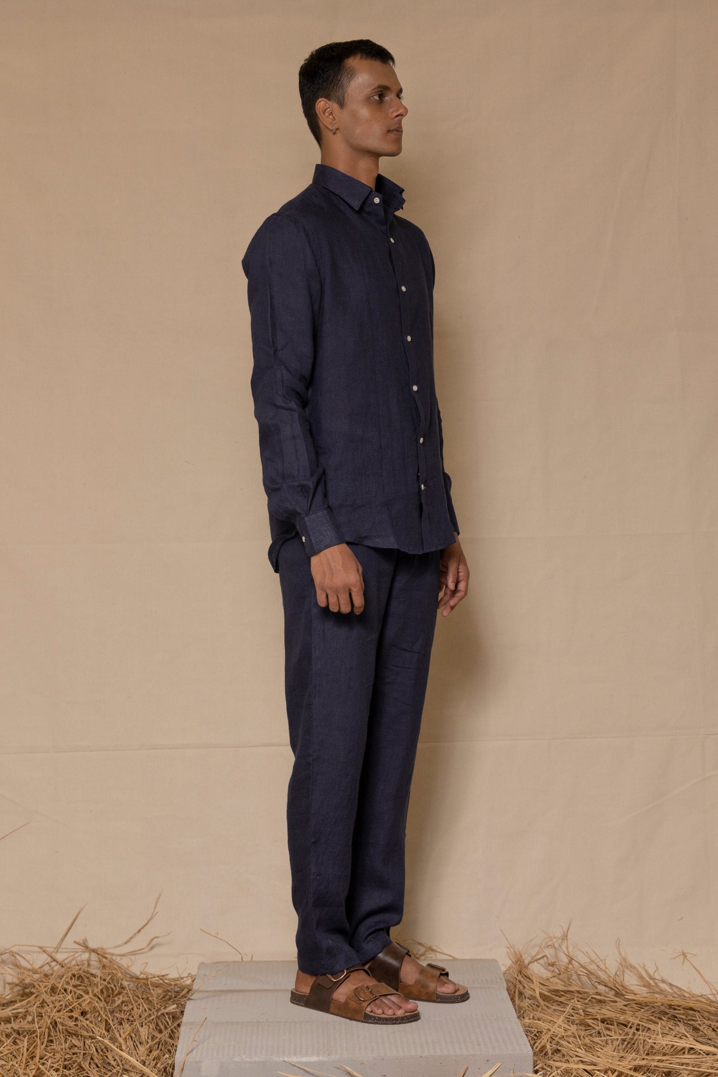 Navy Blue Men's Linen Co-ord Set