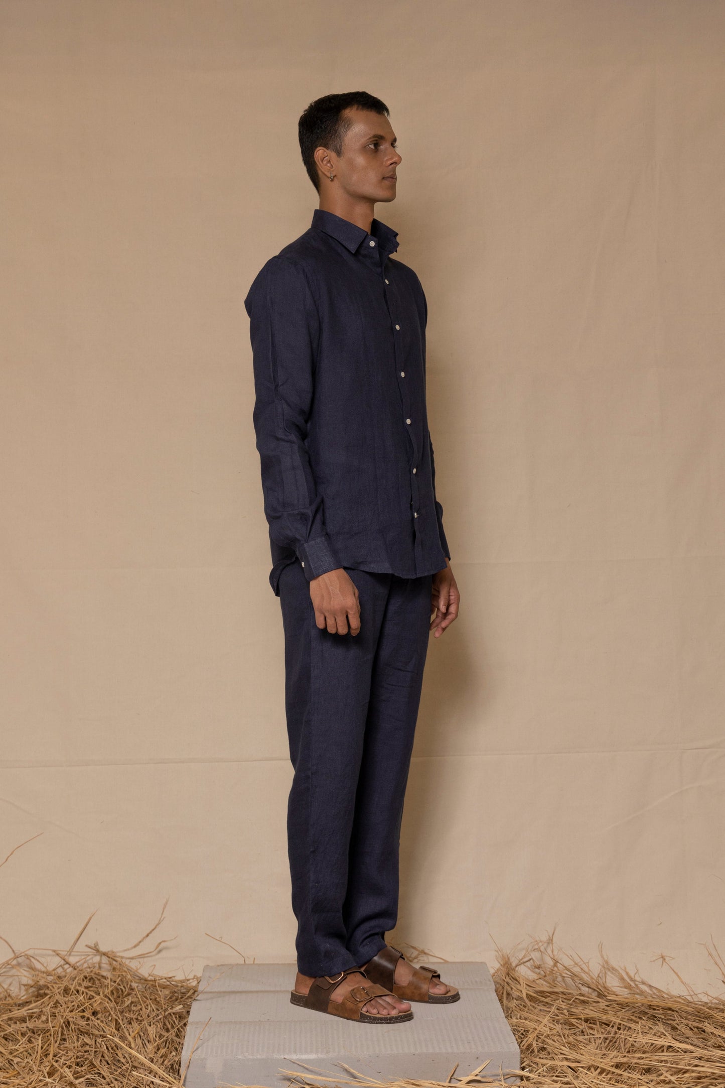 Navy Blue Linen Pants for Men