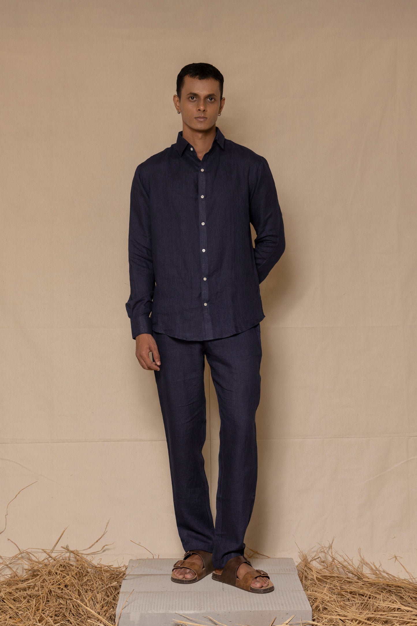 Navy Blue Linen Pants for Men