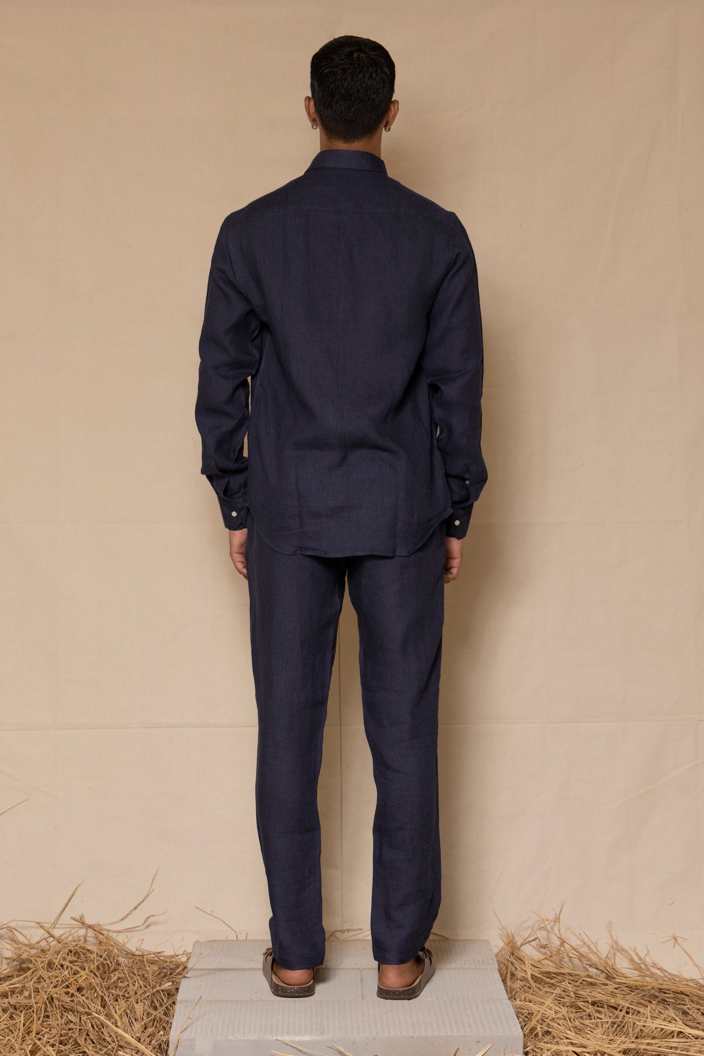 Navy Blue Men's Linen Co-ord Set