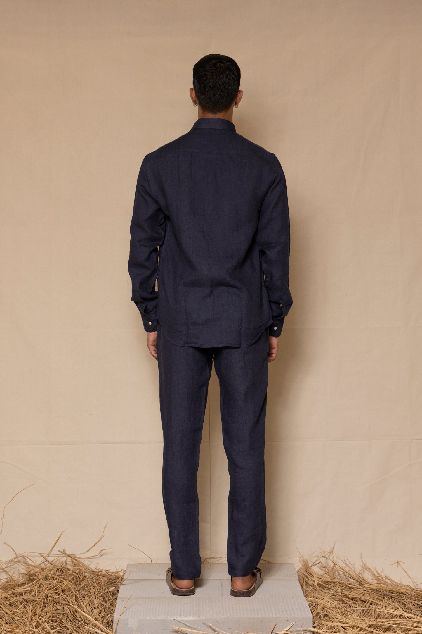 Navy Blue Linen Pants for Men