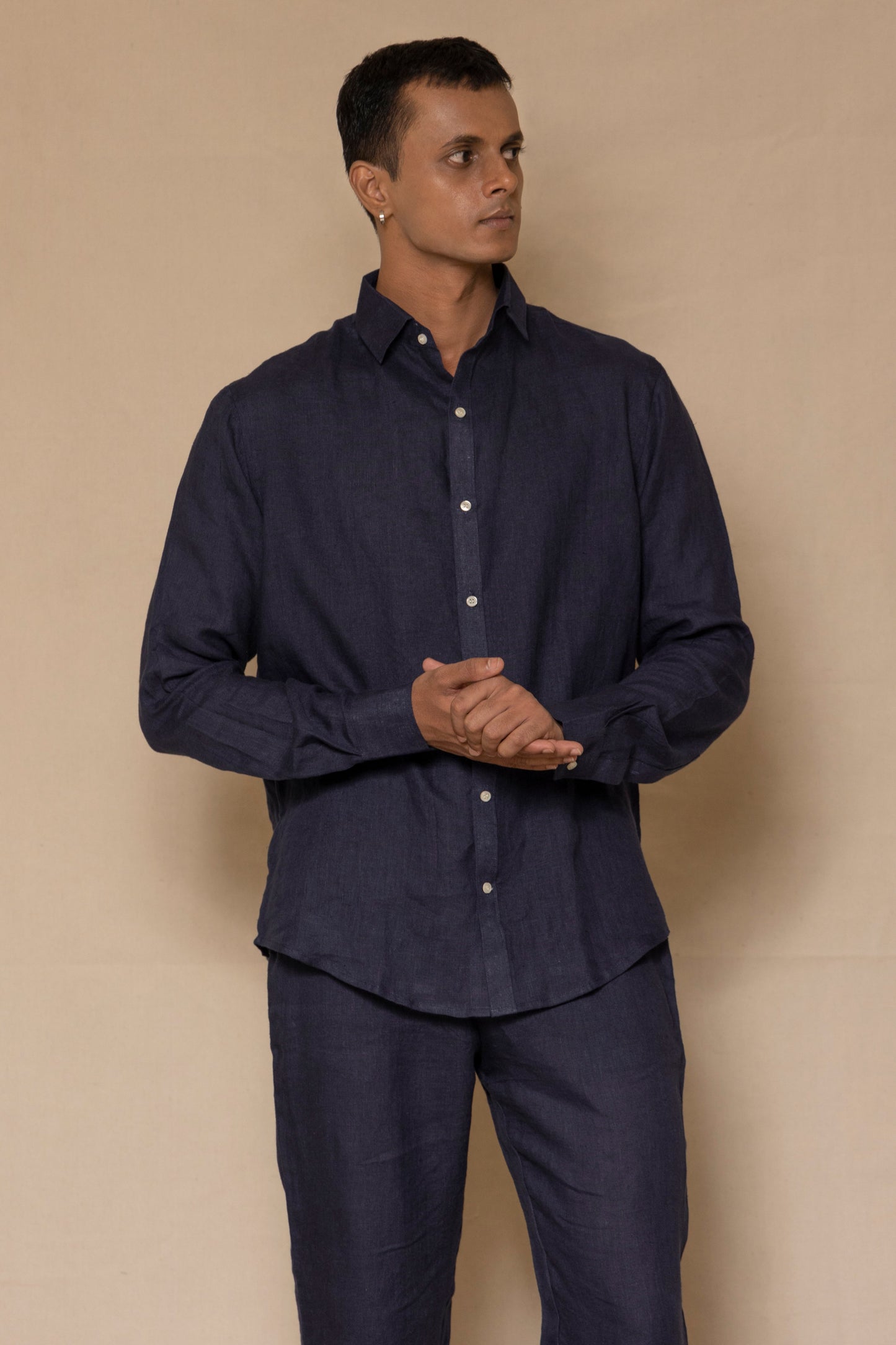 Navy Blue Men's Linen Co-ord Set