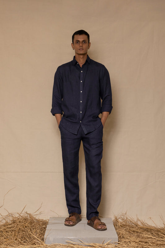 Navy Blue Linen Pants for Men