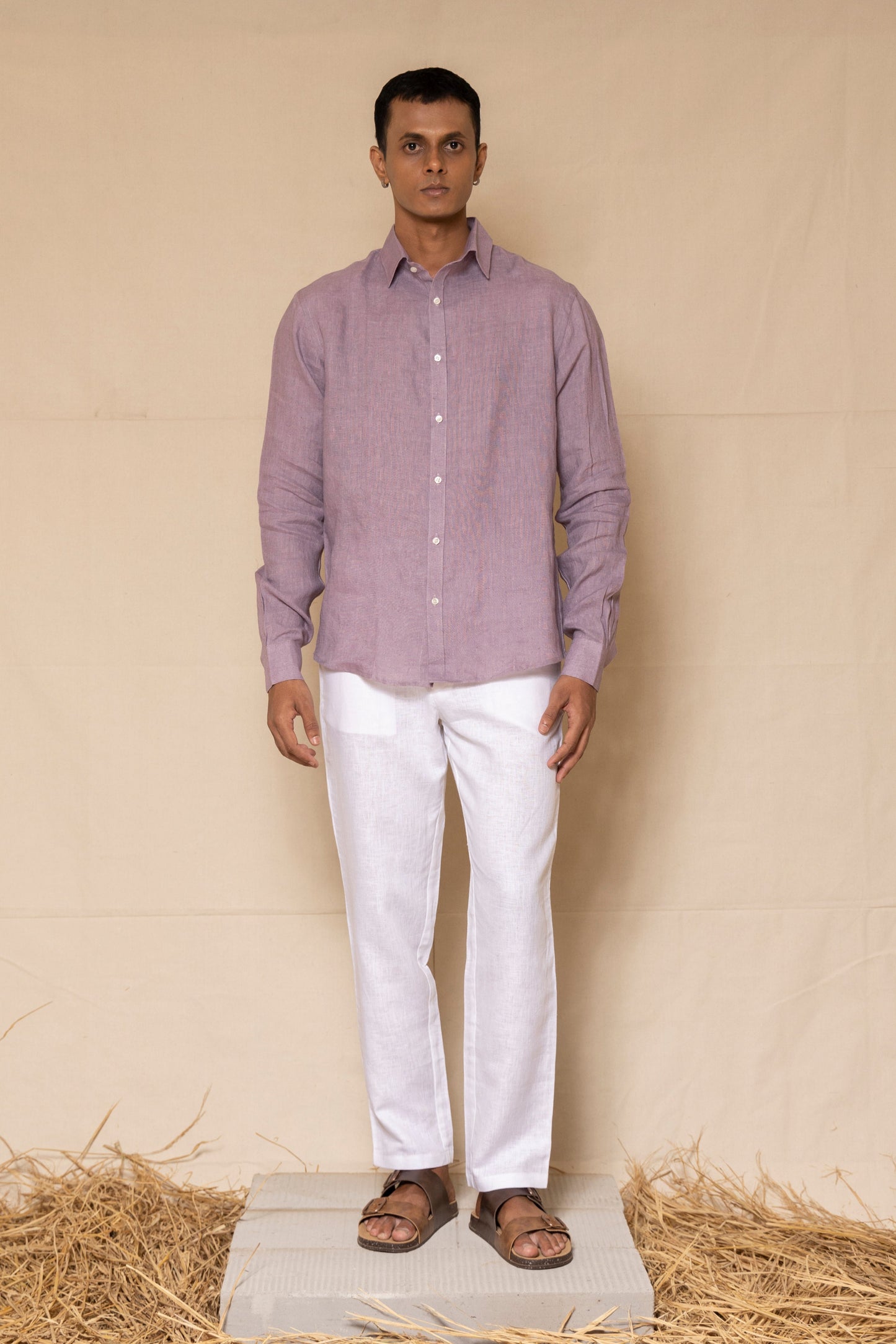 Lilac Men's Linen Regular Collar Shirt