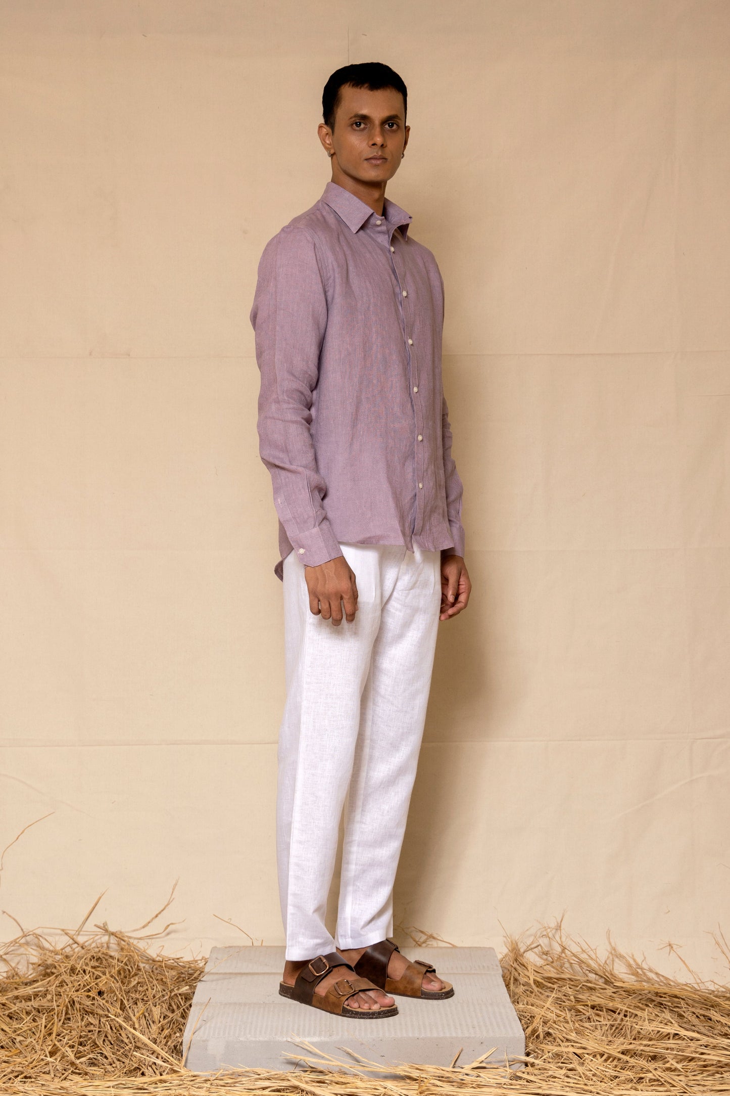 Lilac Men's Linen Regular Collar Shirt