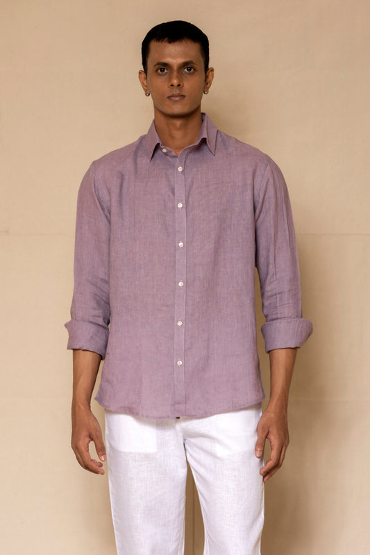 Lilac Men's Linen Regular Collar Shirt