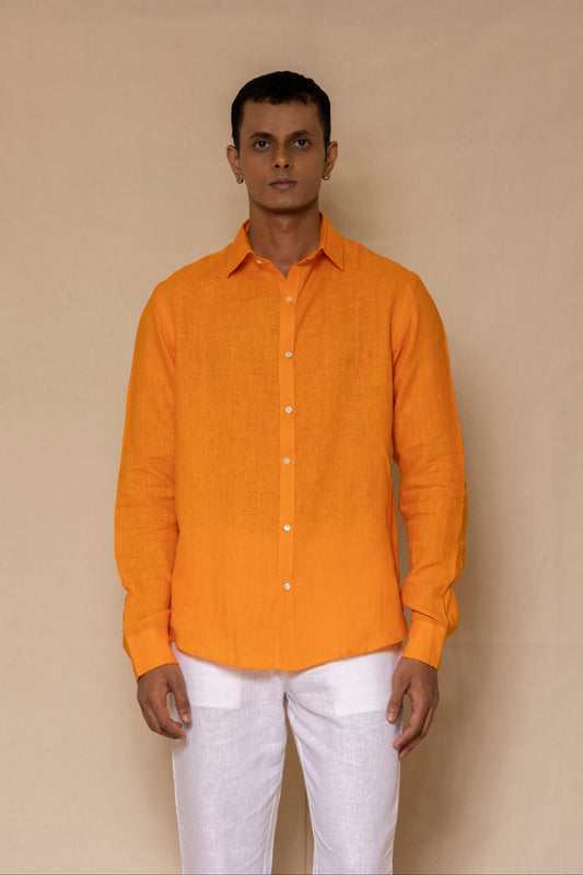 Orange Men's Linen Regular Collar Shirt