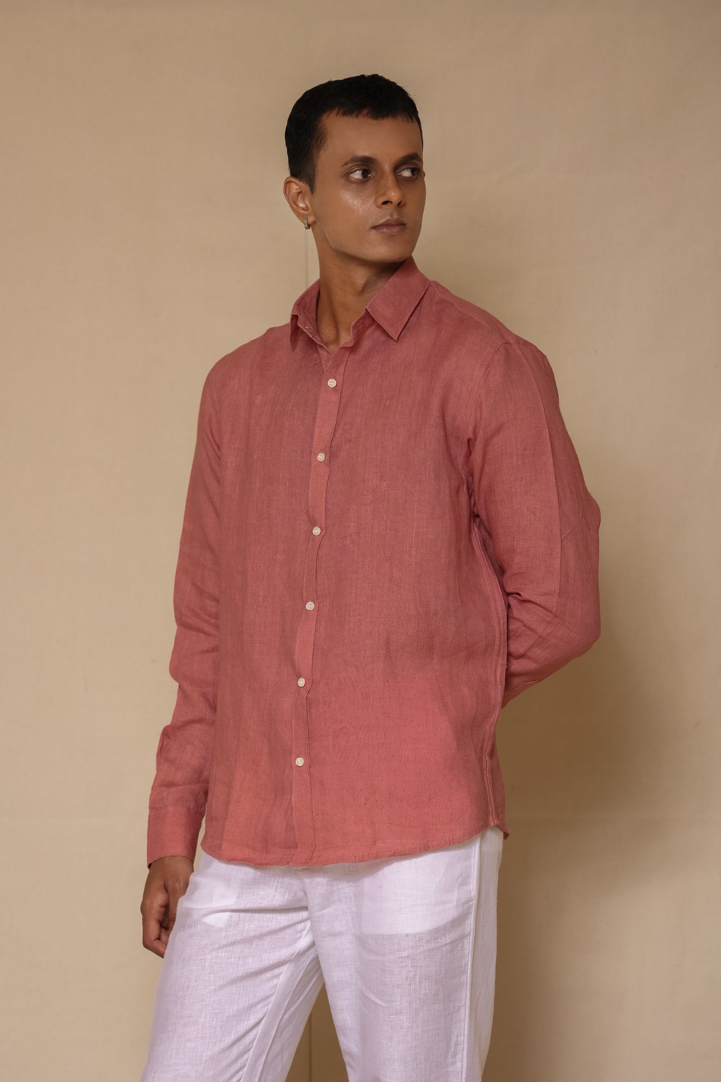 Burnt Rose Men's Linen Regular Collar Shirt