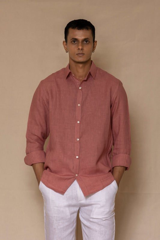 Burnt Rose Men's Linen Regular Collar Shirt