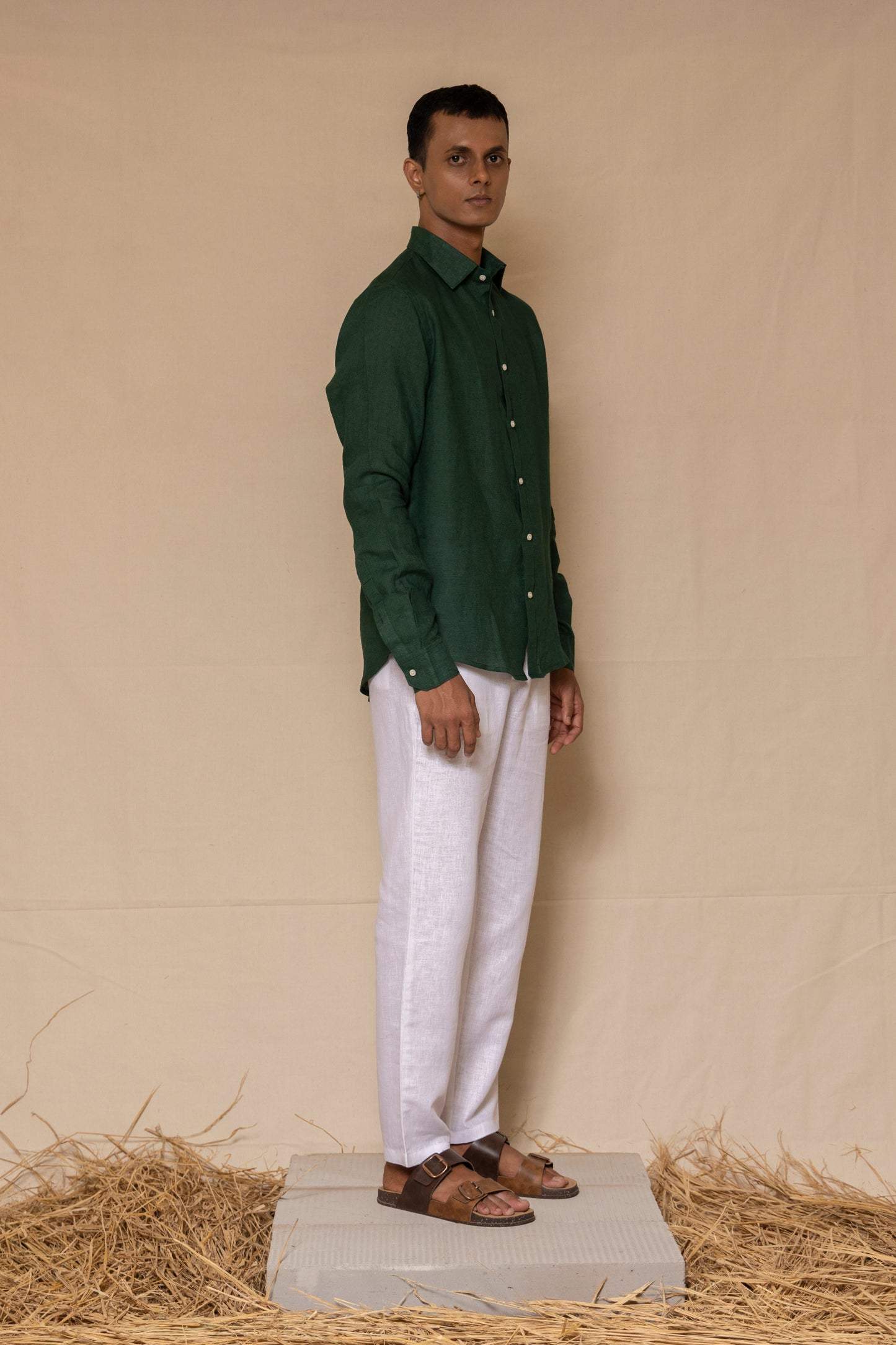 Alpine Green Men's Linen Regular Collar Shirt